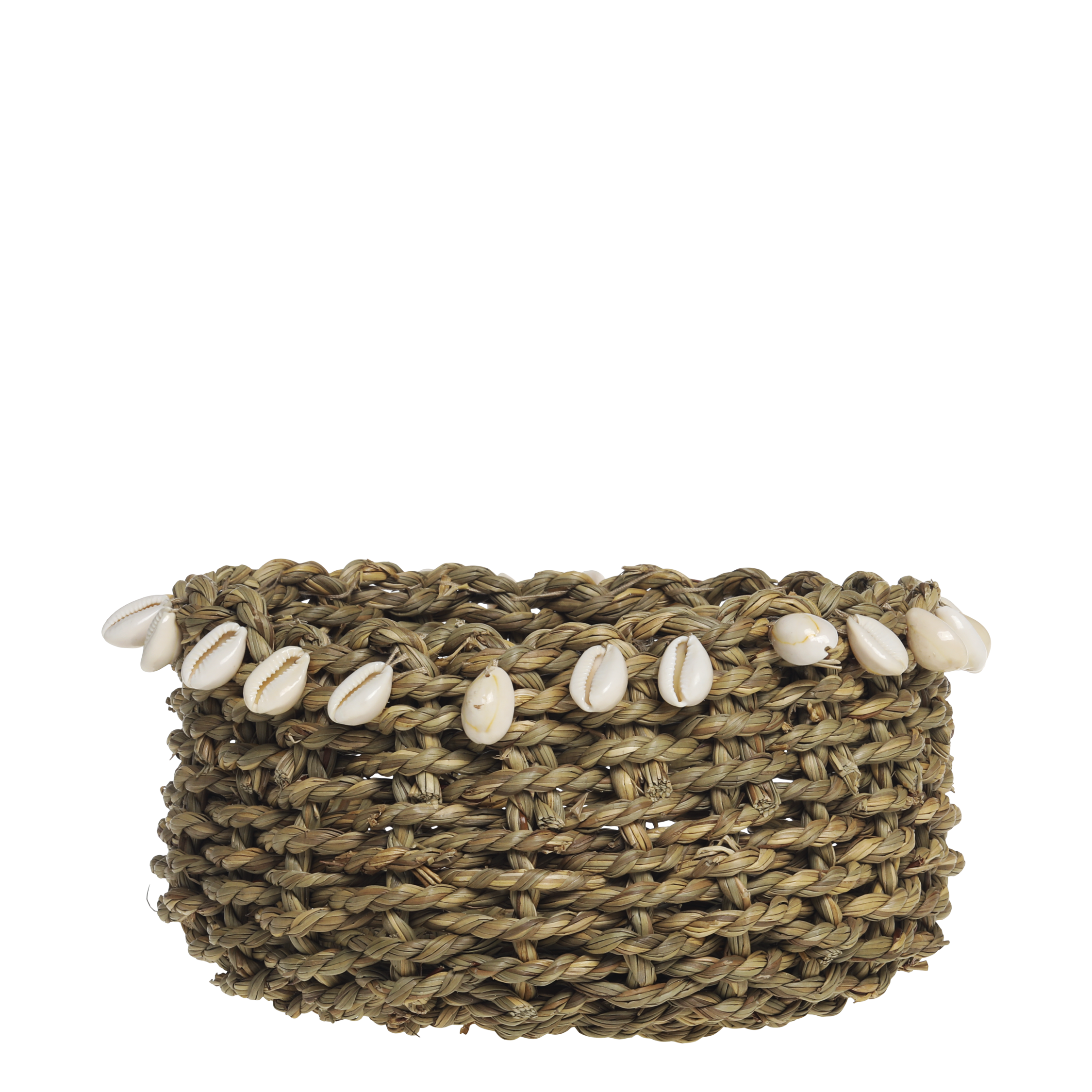 Wicker Basket w. sea shells H10/D18 cm nature