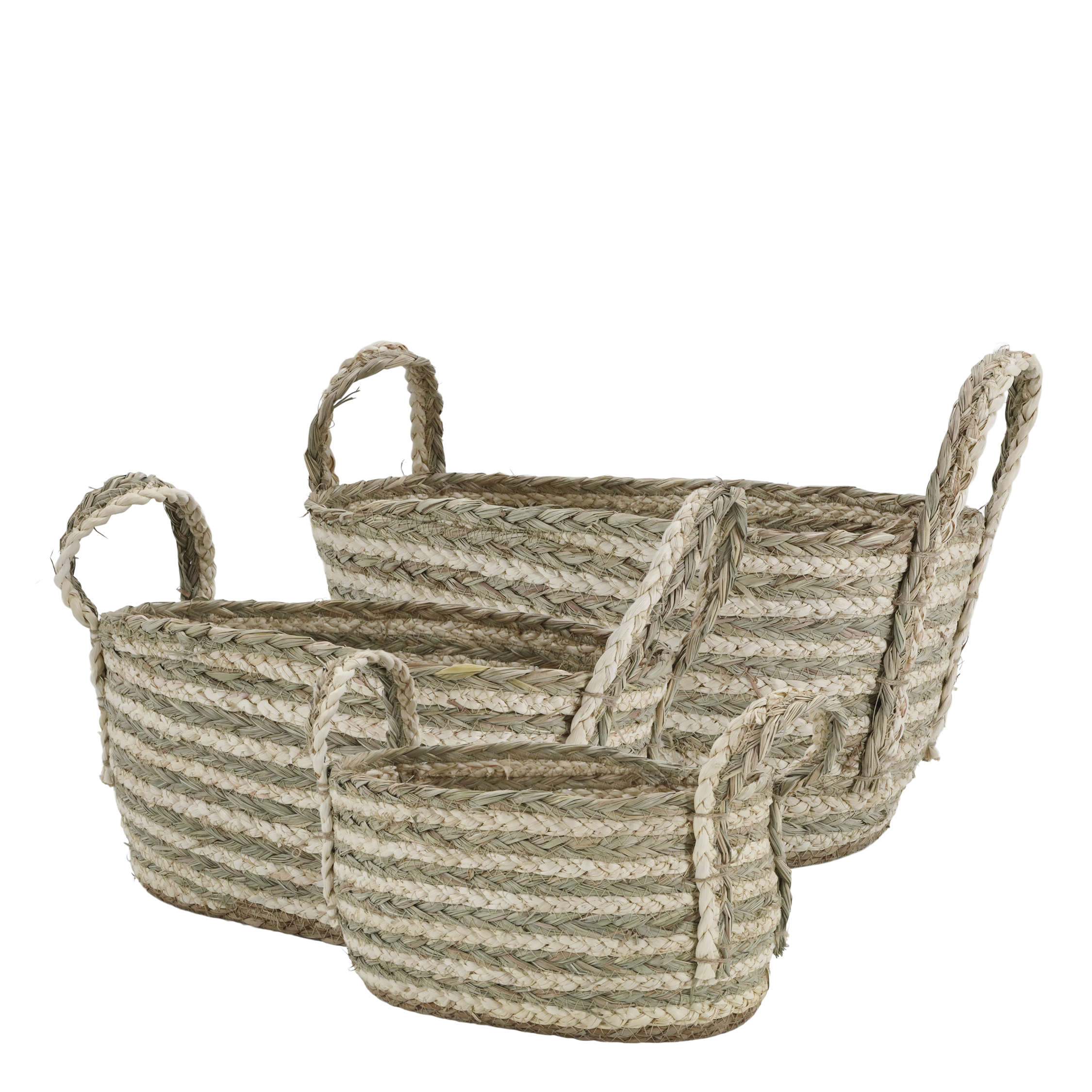 Basket set of 3 H24/L48/W33 cm cream & verte