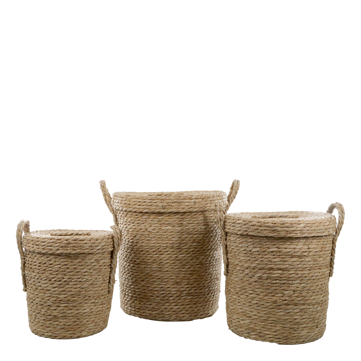 Korb mit Deckel Set aus Gras – 3 Körbe in Natur