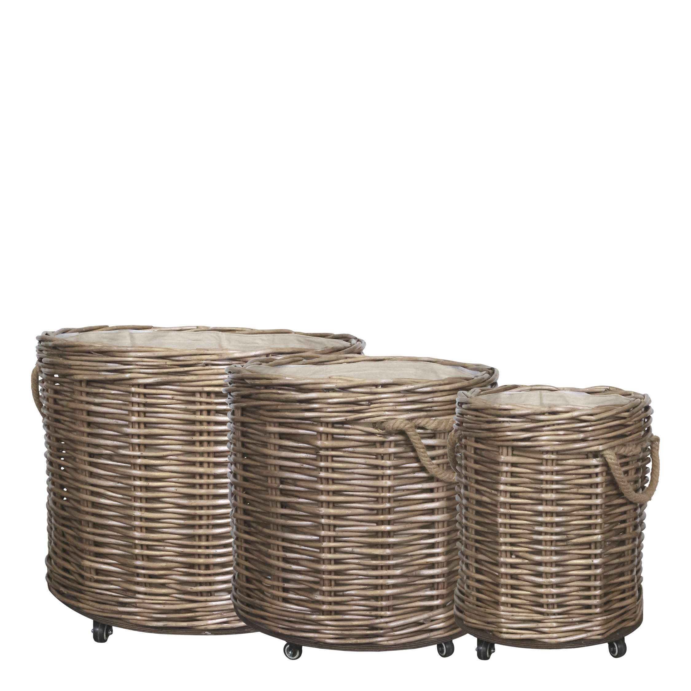 Übertöpfe mit Rädern, 3er-Set, dunkel natur