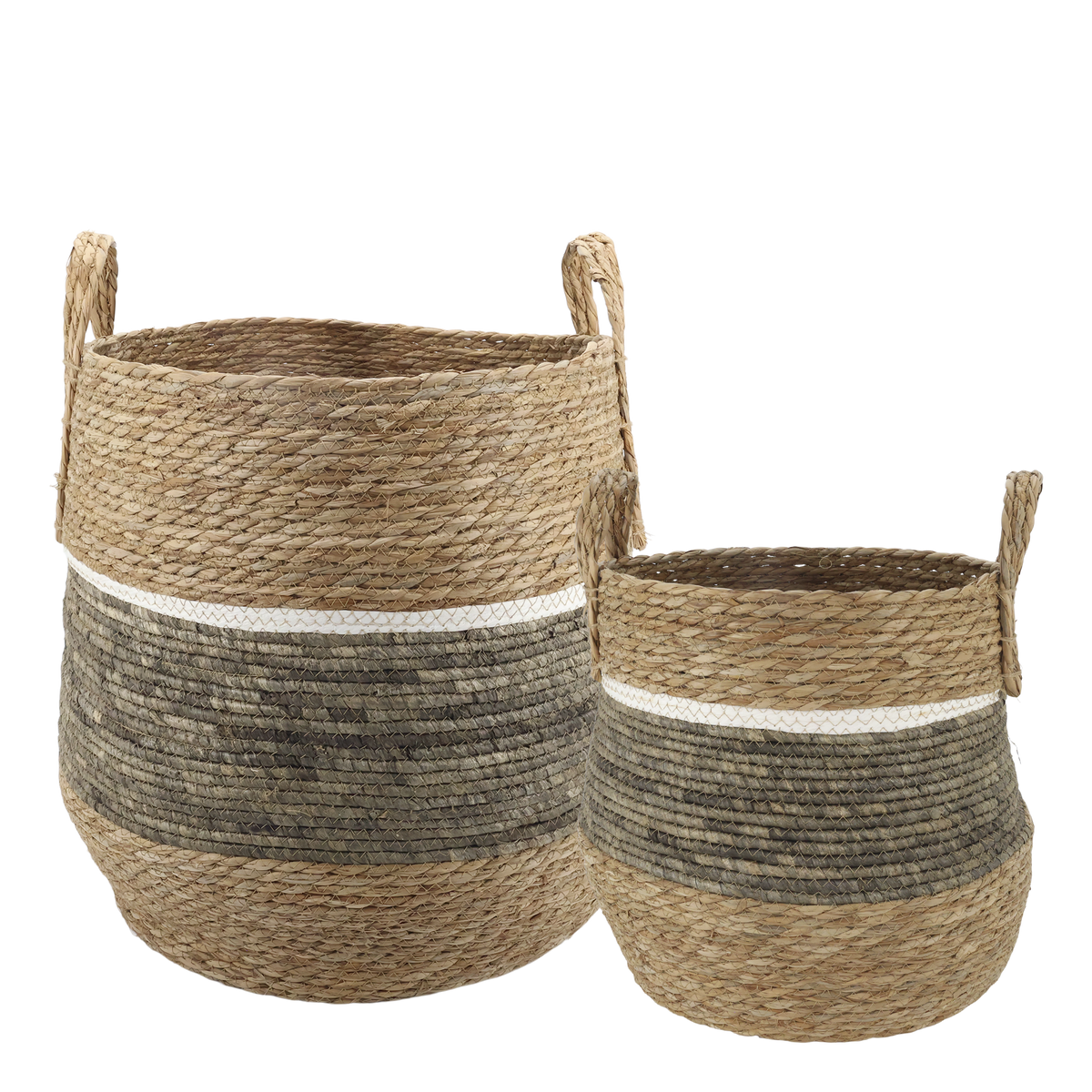 Korb mit Streifen Set von 2 – Aufbewahrungskörbe aus Seegras