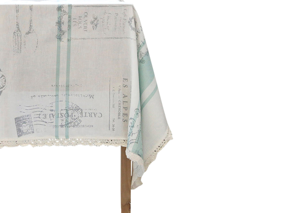 Tablecloth w. print L240/W140 cm white