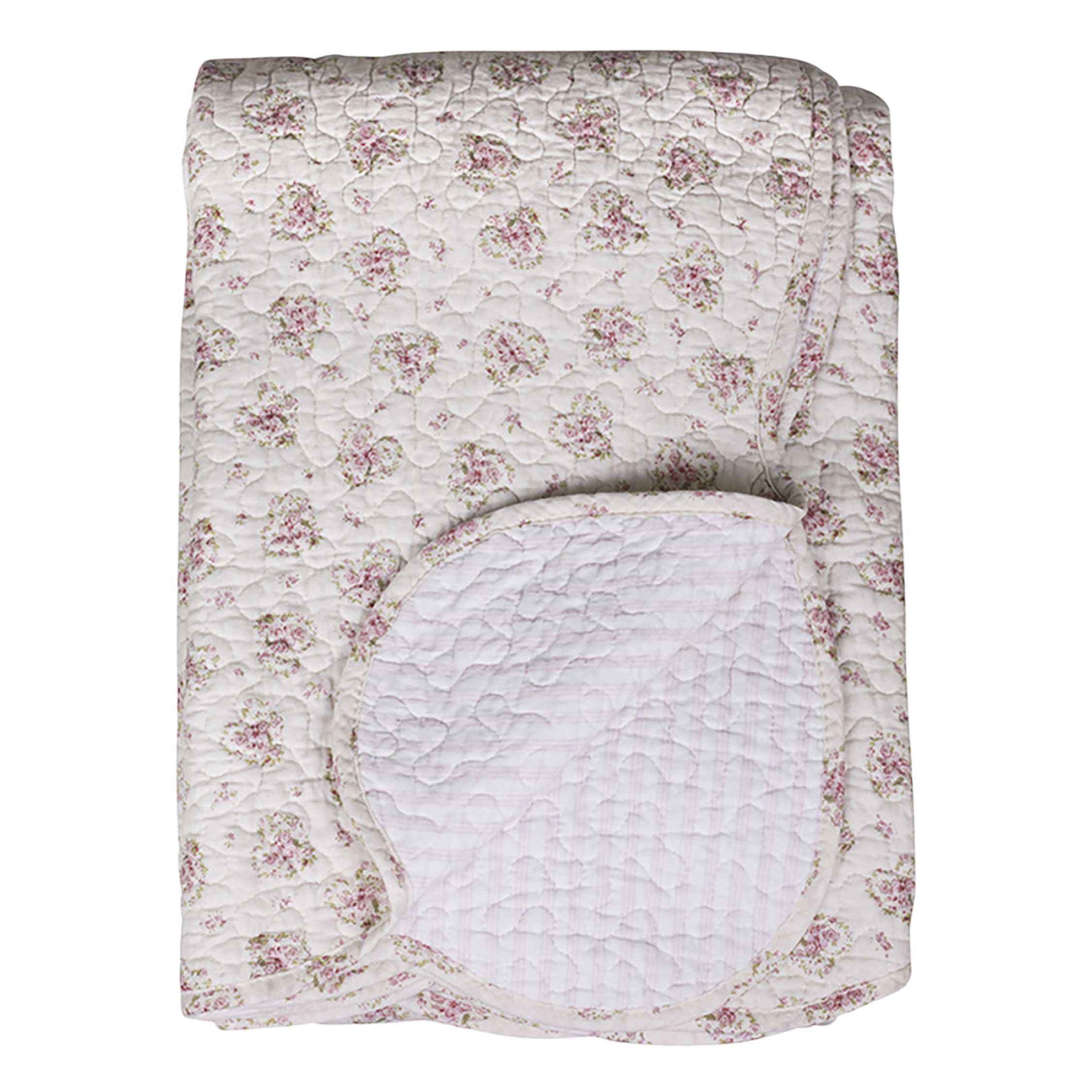 Quilt w. roses and stripes L180/W130 cm cream