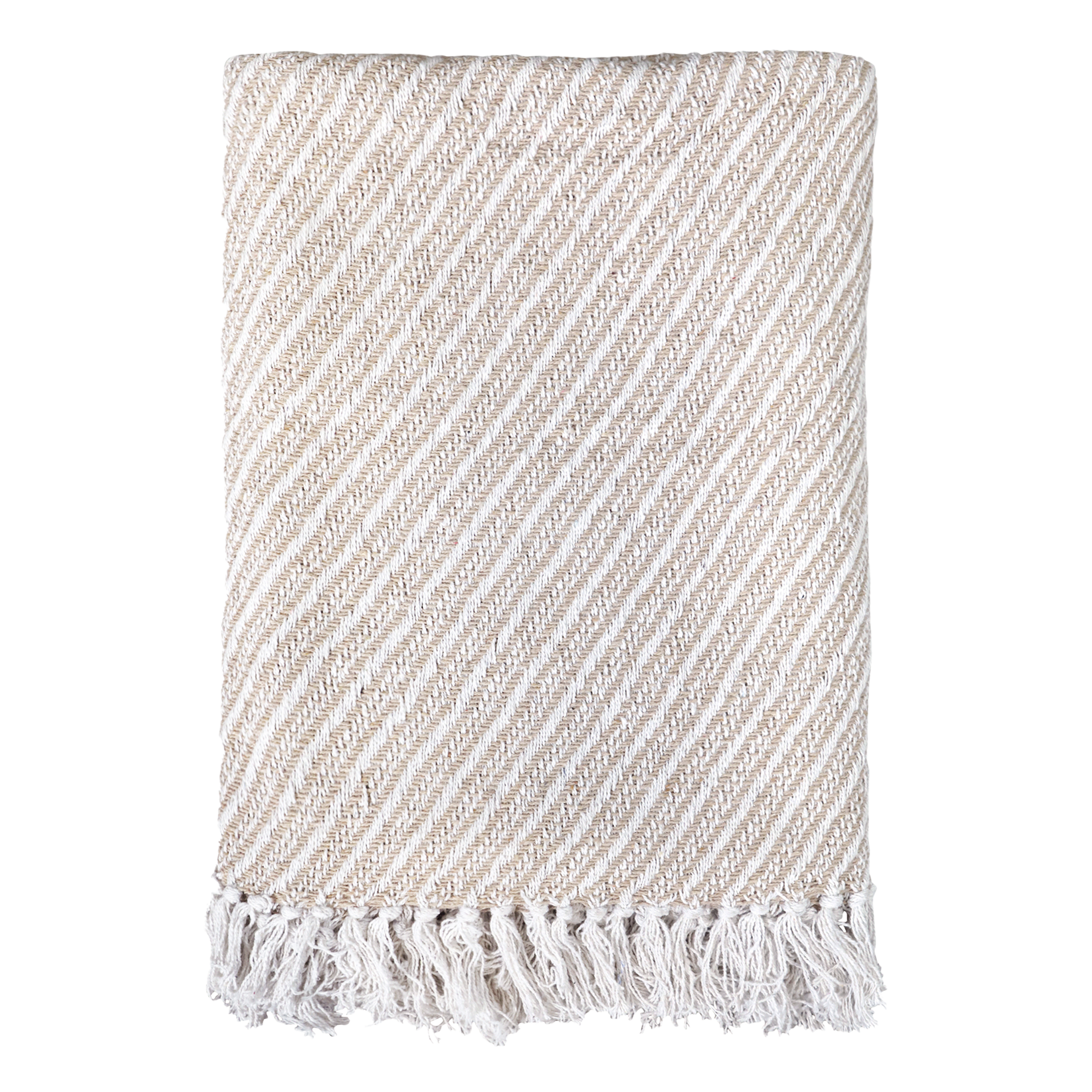 Throw of surplus yarn w. stripes L170/W130 cm latte