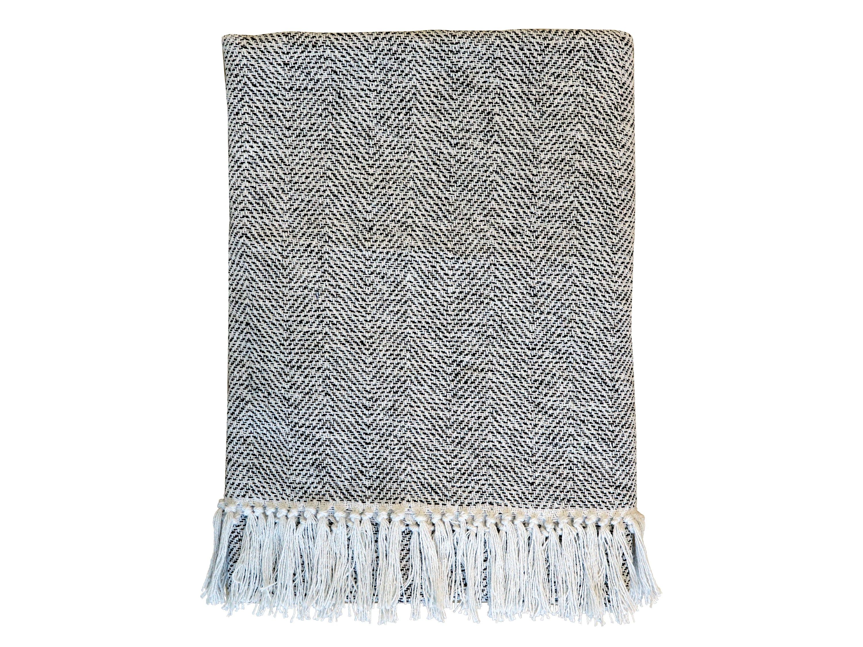 Throw of surplus yarn w. pattern L180/W130 cm black