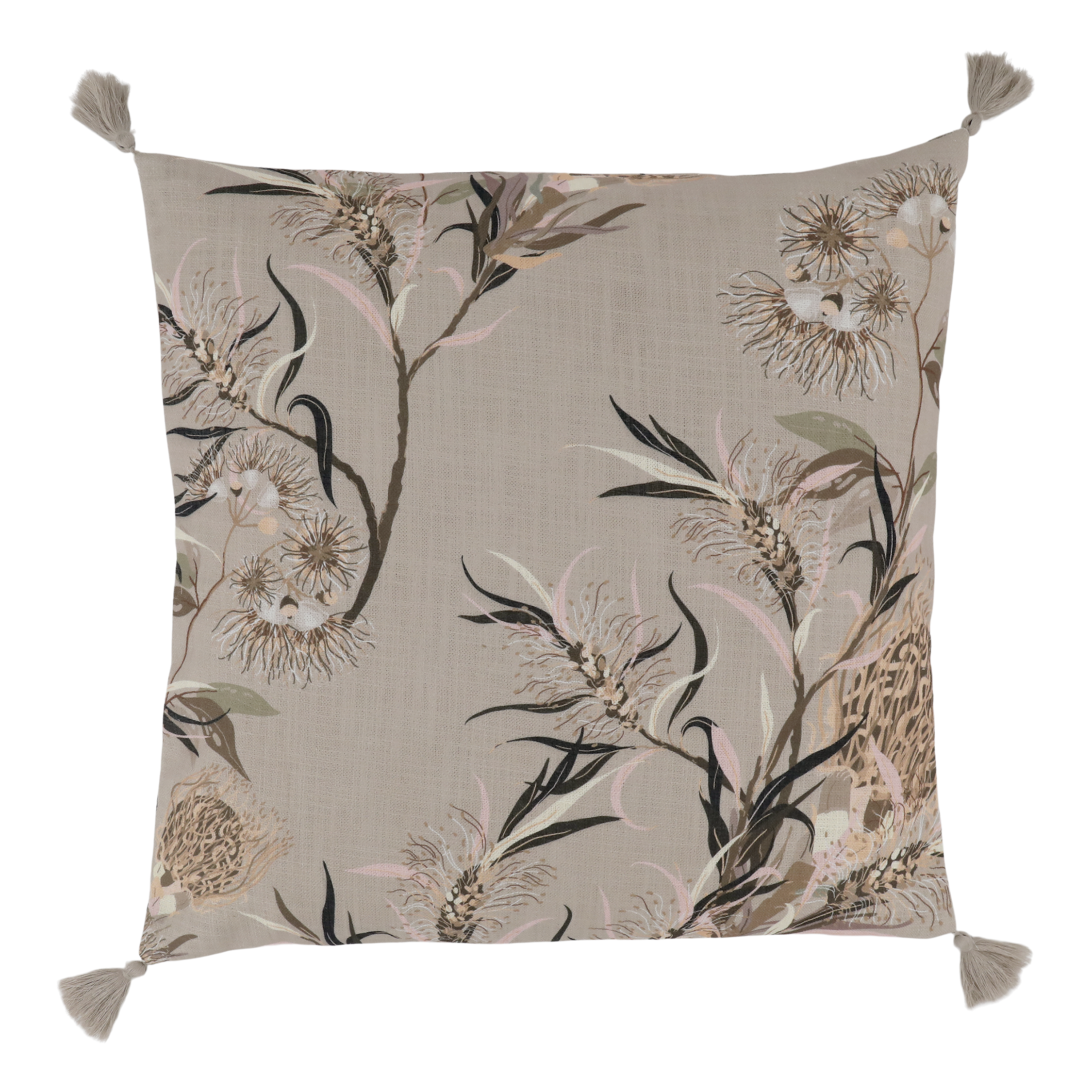 Aix Pillowcase w. tassels & flower pattern L50/W50 cm taupe