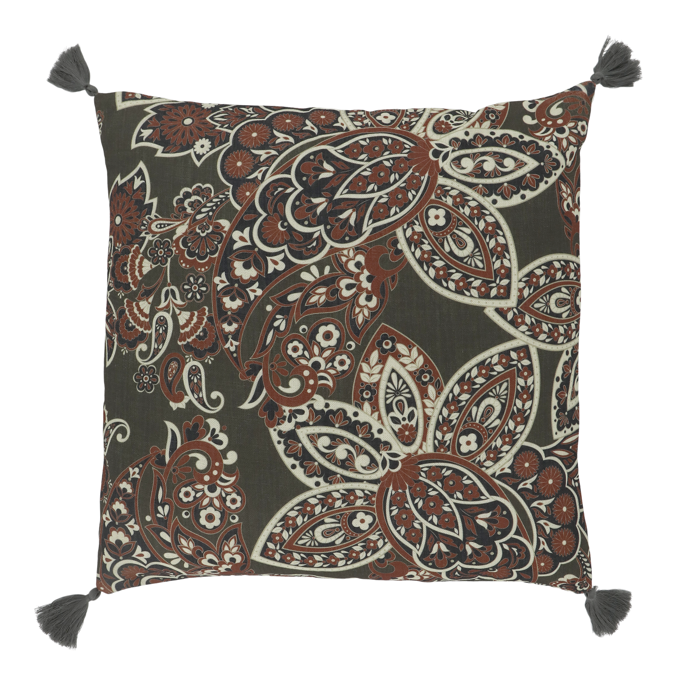 Aix Pillowcase w. tassels & paisley pattern L50/W50 cm verte & terracotta