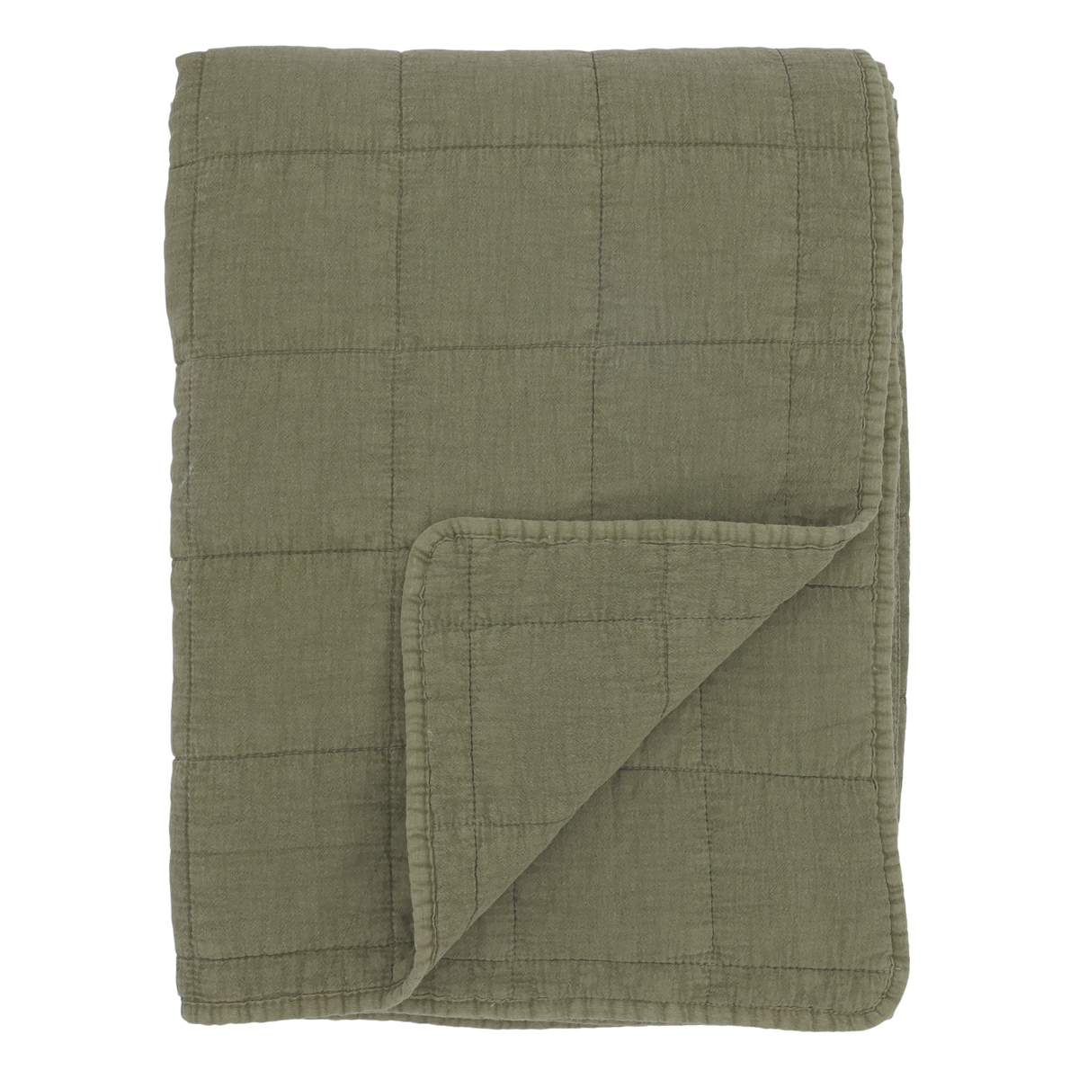 Baumwoll-Quilt Aix Vintage in Oliv, 180x130 cm