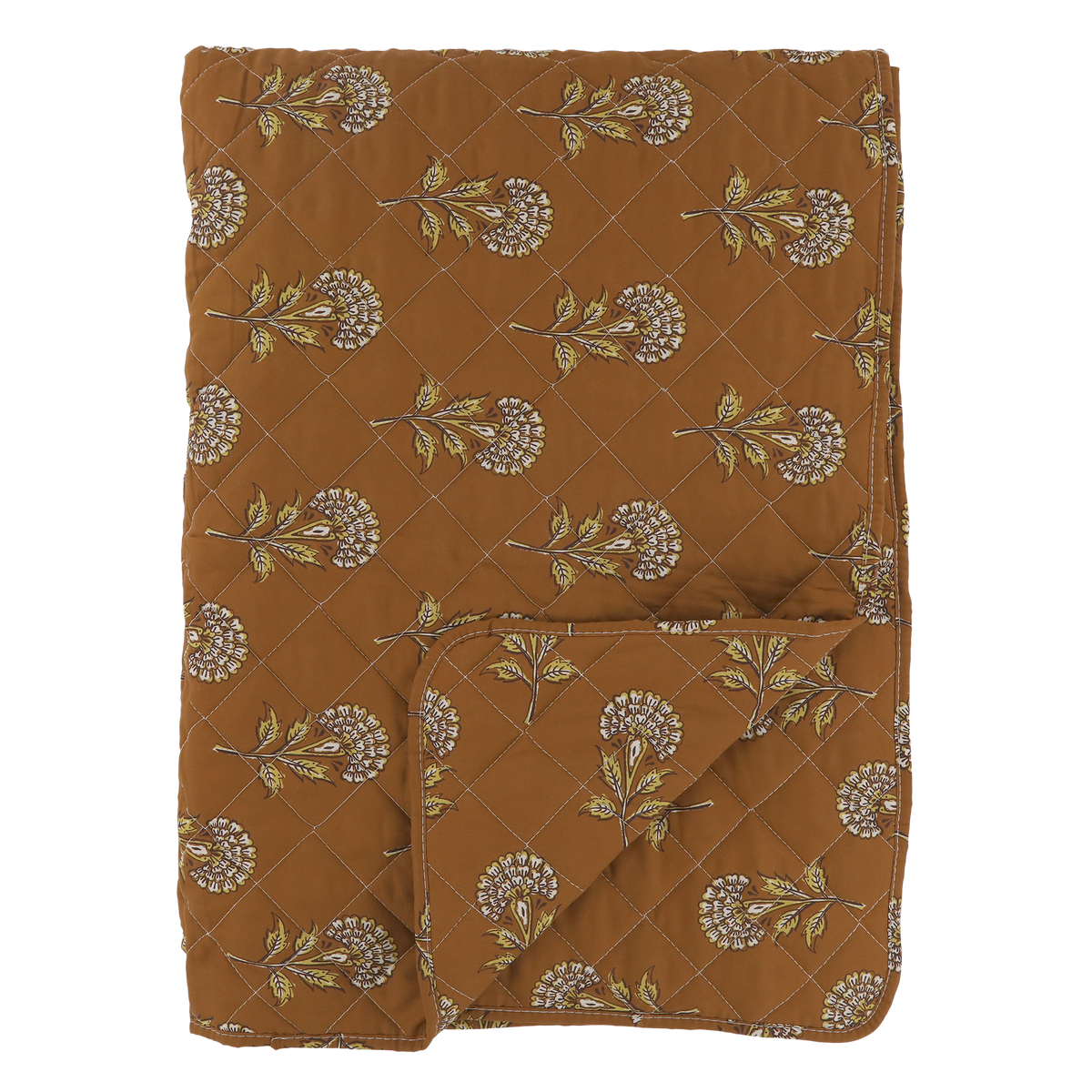 Baumwoll-Quilt mit Blumenmuster in Terracotta, 180x130 cm