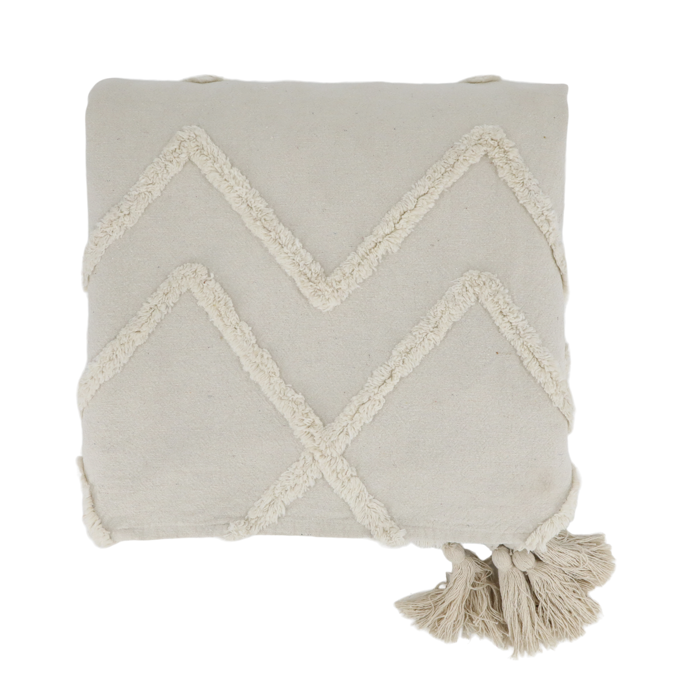 Baumwoll-Plaid mit Quasten, 240x260 cm, off white