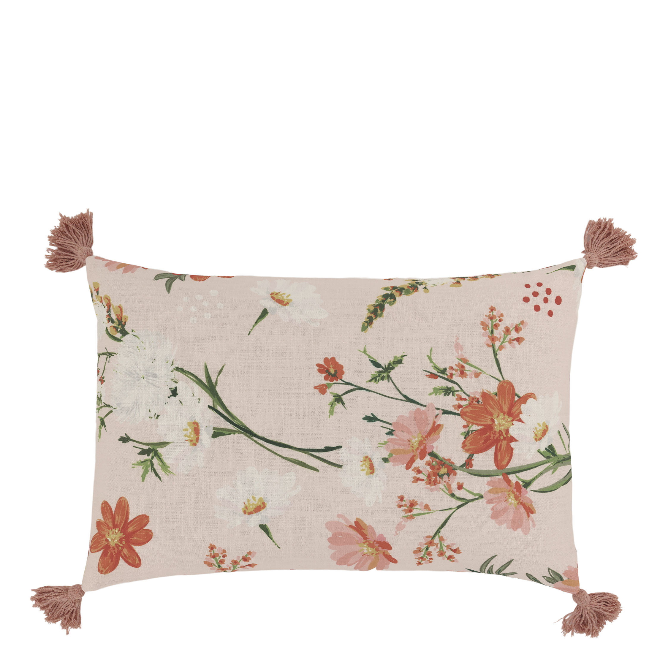 Kissenbezug 40x60 cm mit Quasten und Blumenmotiv, rosa