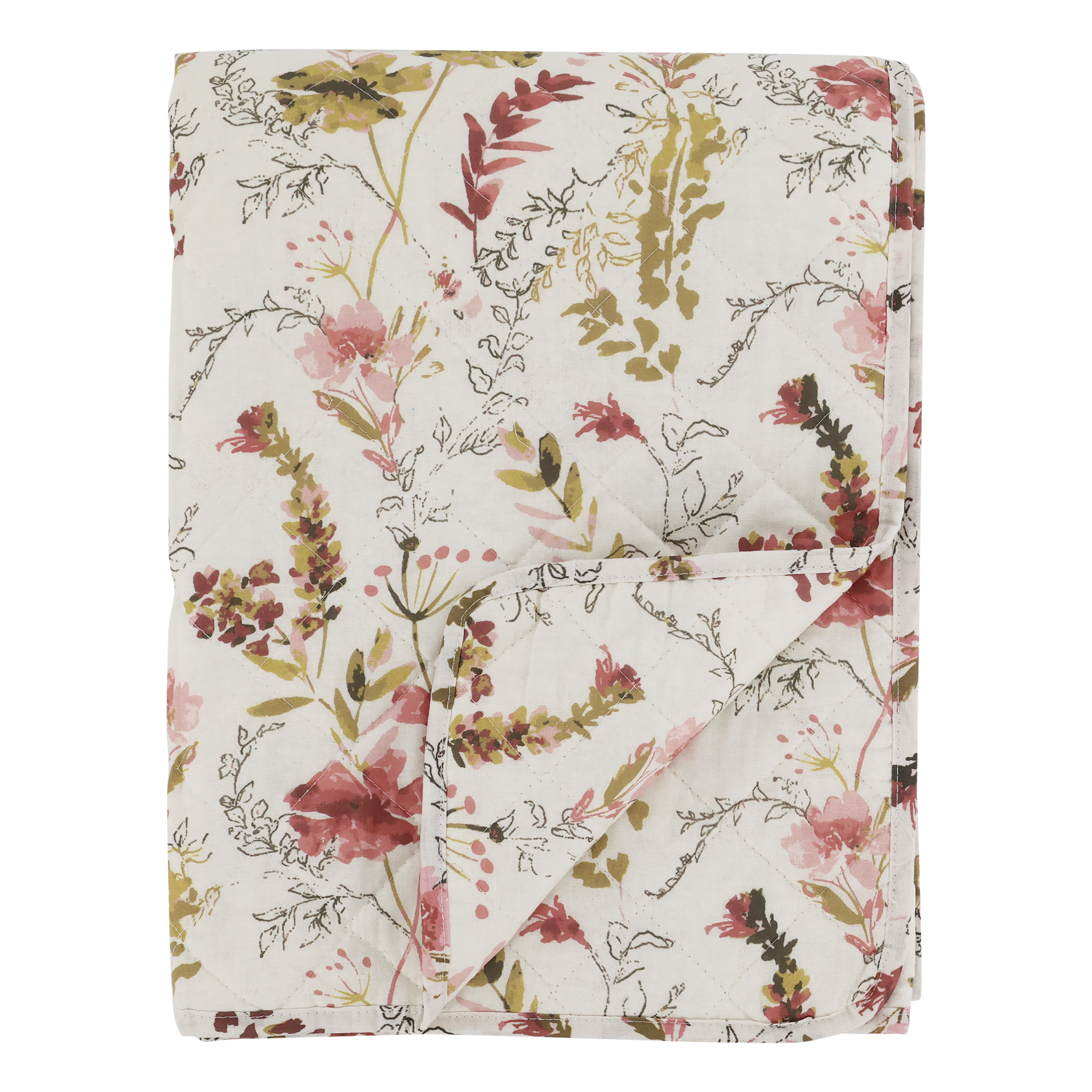 Baumwoll-Quilt mit Wildblumen, 130x180 cm, creme