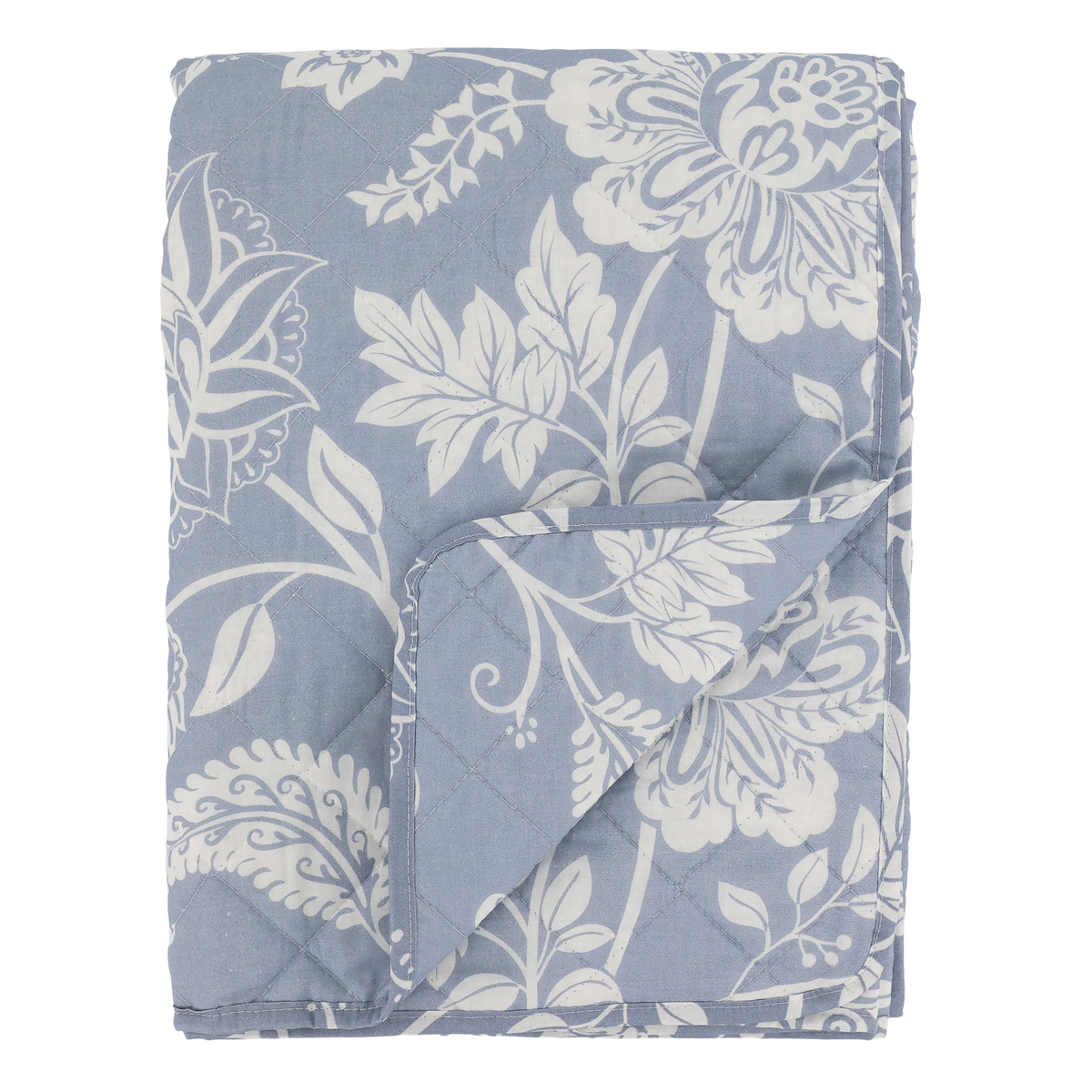 Quilt mit Blumenmuster in Sky Blue und Weiß, 180 cm lang