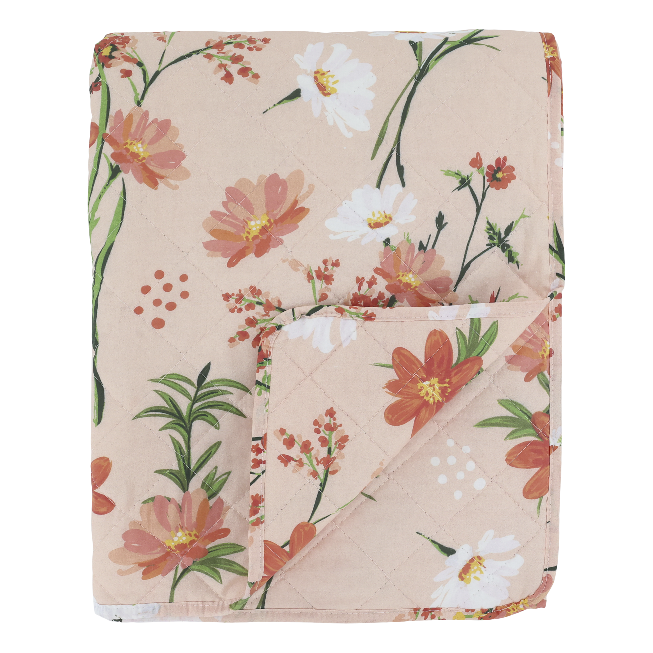 Aix Quilt w. flower pattern L180/W130 cm rose