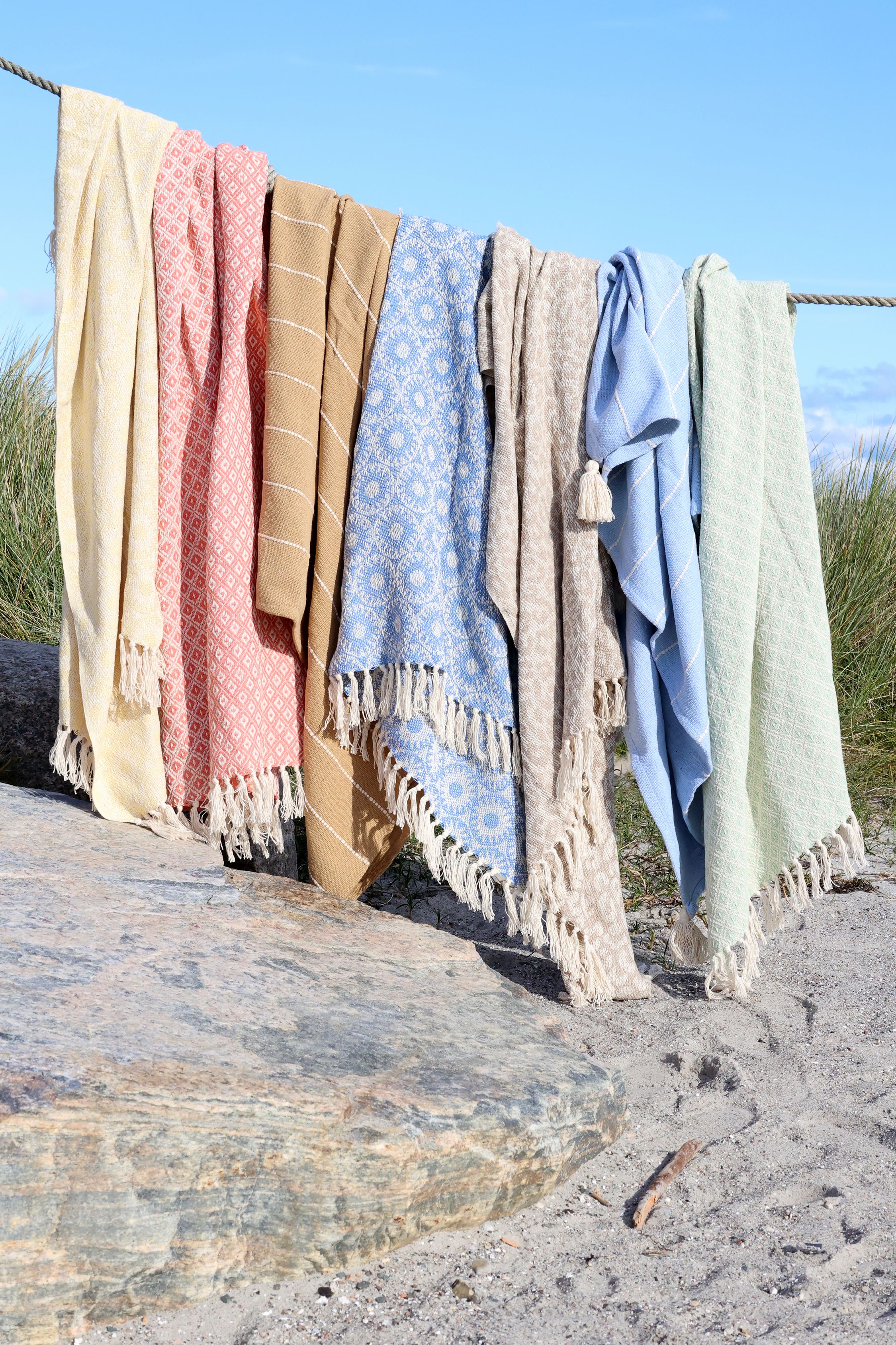 Plaid Decke sky blue aus Baumwolle und recycelten Fasern