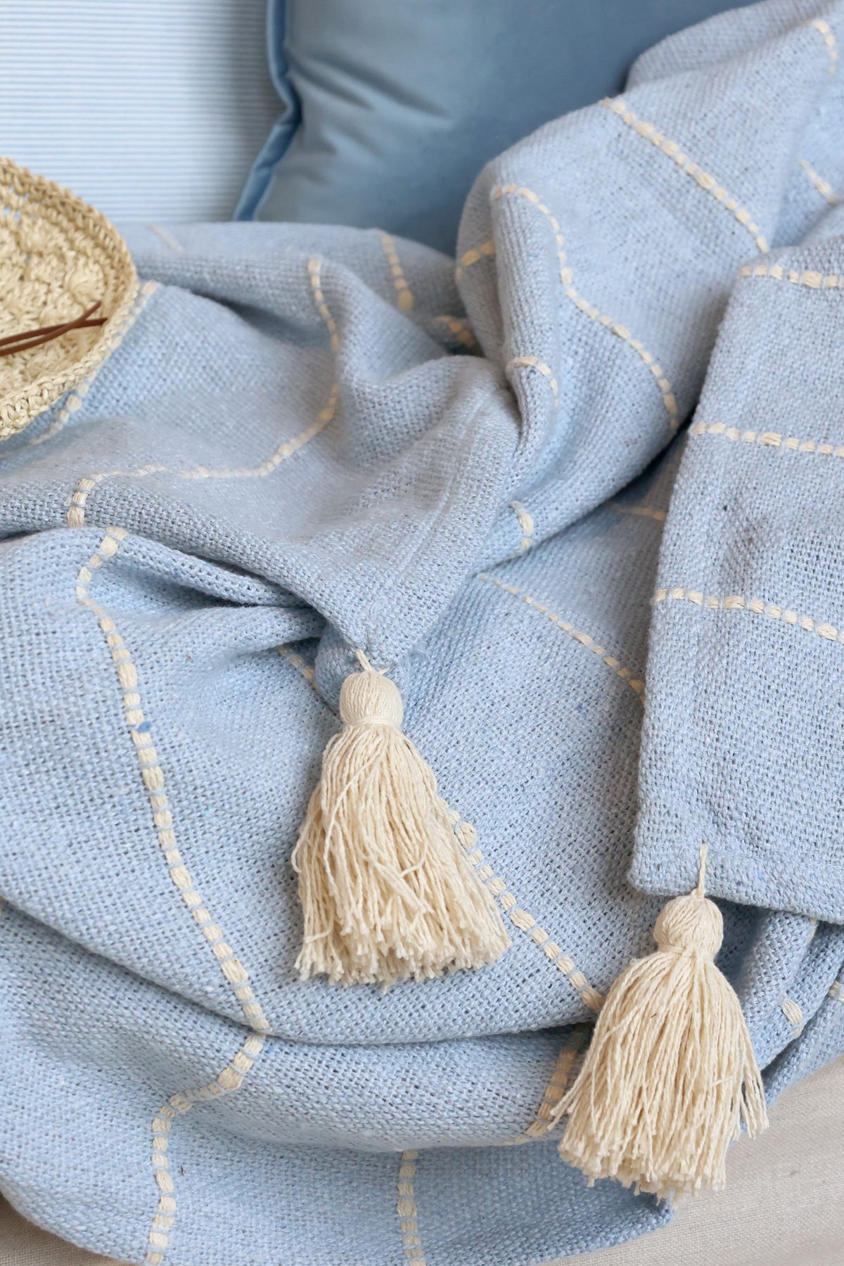 Plaid Decke sky blue aus Baumwolle und recycelten Fasern