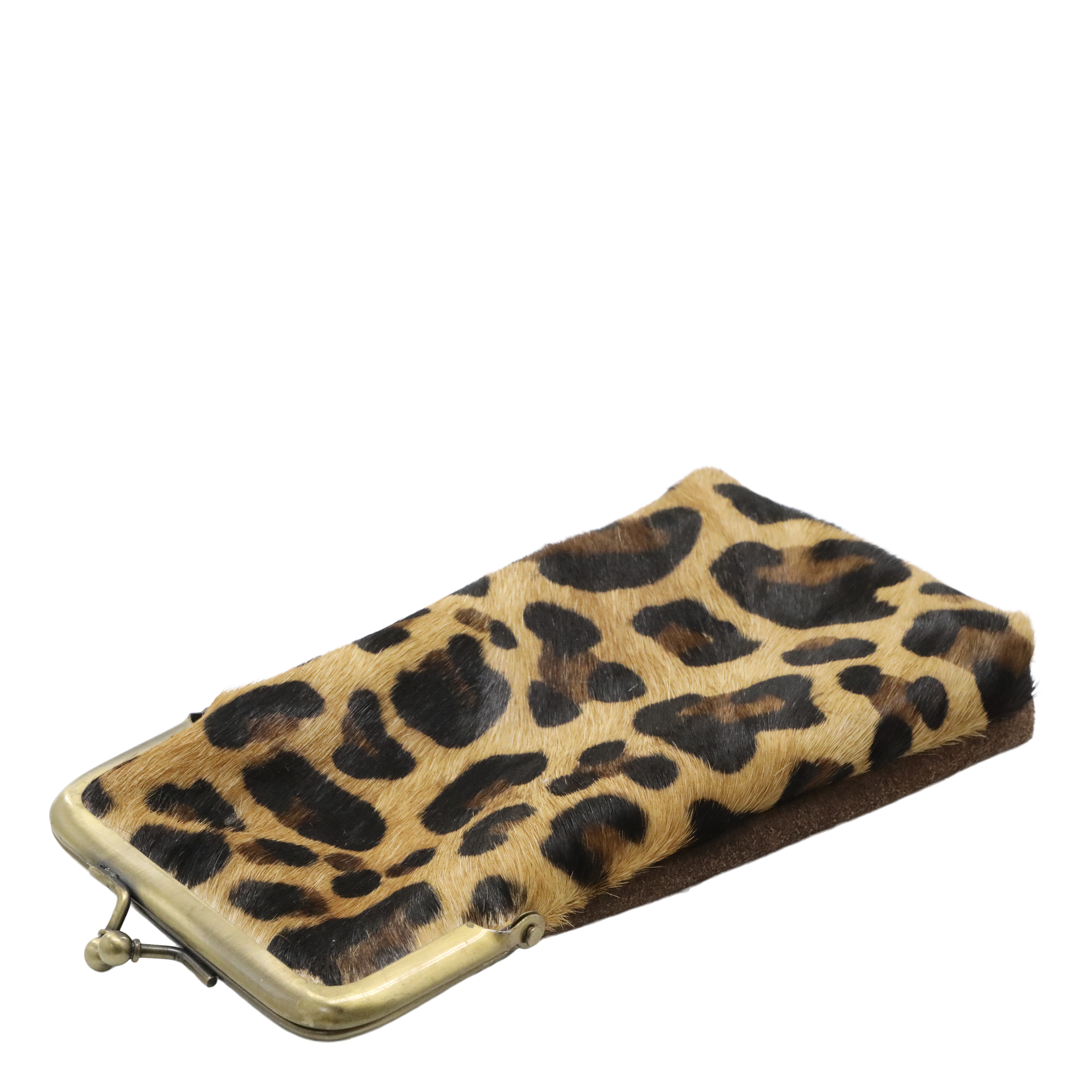 Handtasche aus Leder mit Leopardenmuster, 18 cm lang