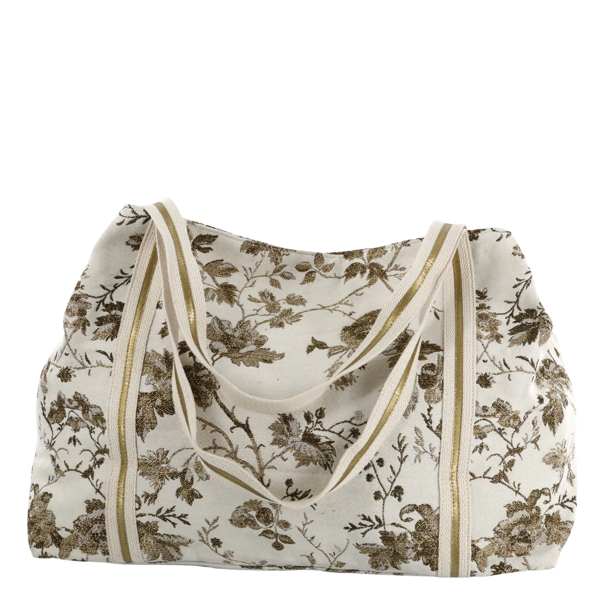 Shopper-Tasche mit Goldmuster – Creme, 58 cm lang