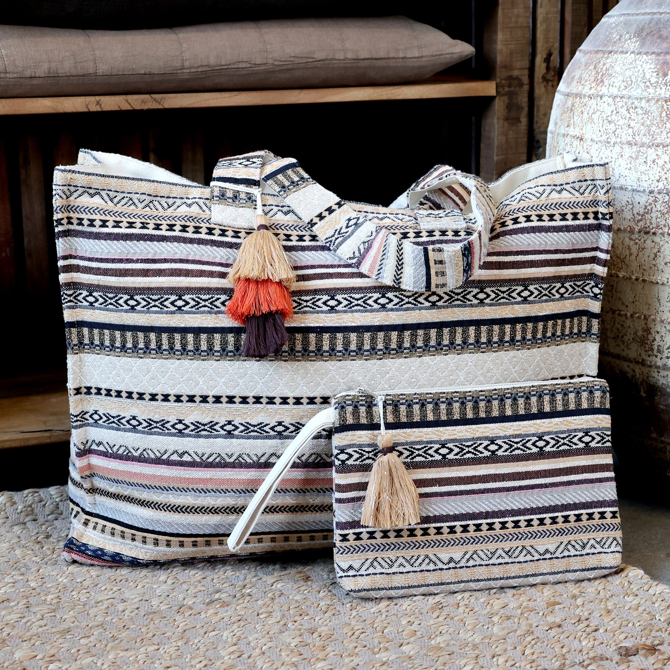 Clutch Tasche Sens Jacquardgewebt Mokka 19 cm hoch