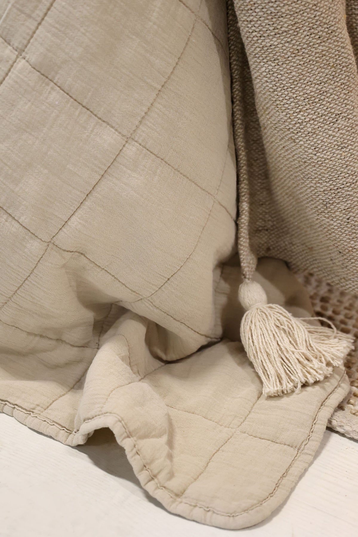 Baumwoll-Quilt in Leinenoptik, 240 x 240 cm