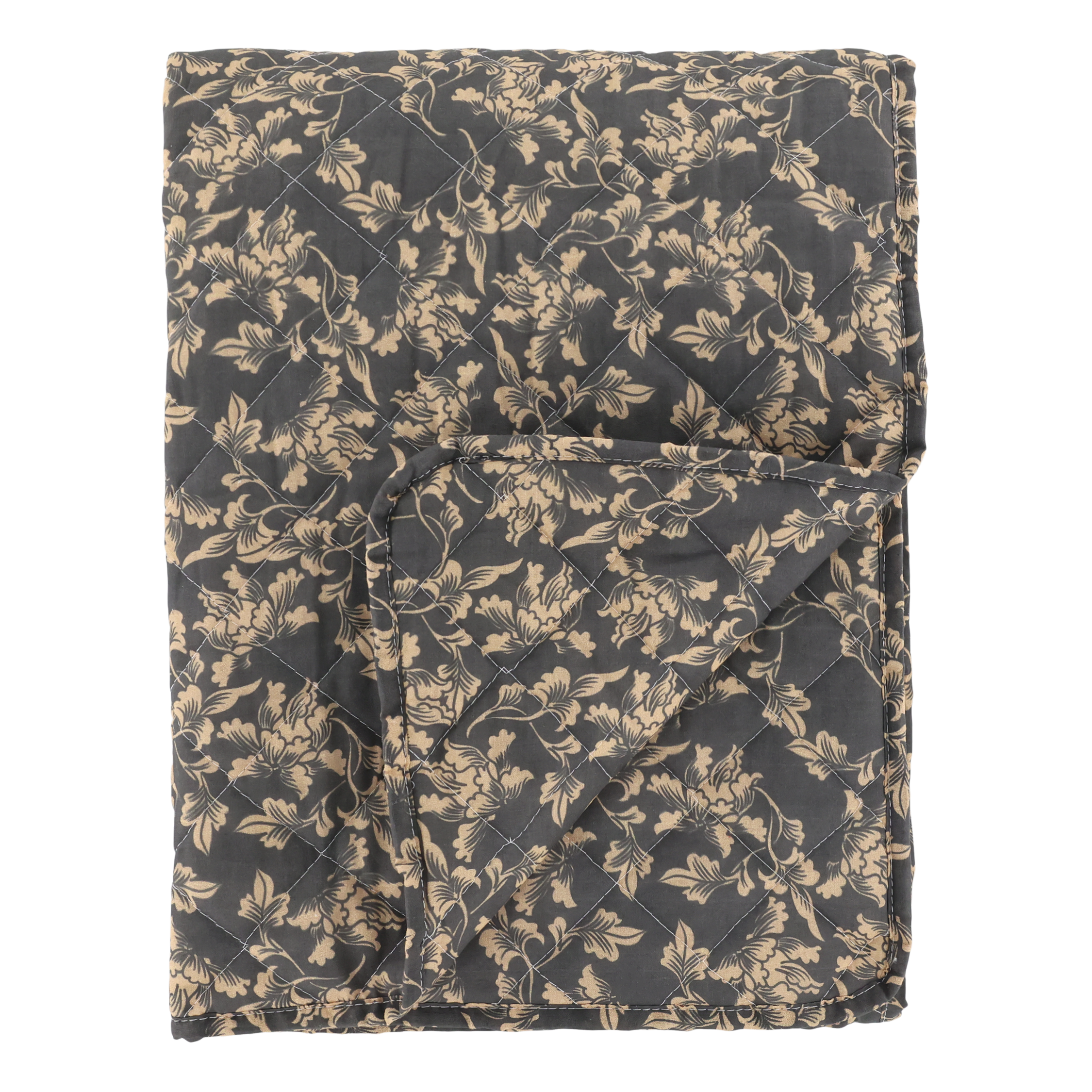Aix Quilt w. leaf pattern L180/W130 cm midnight & sand