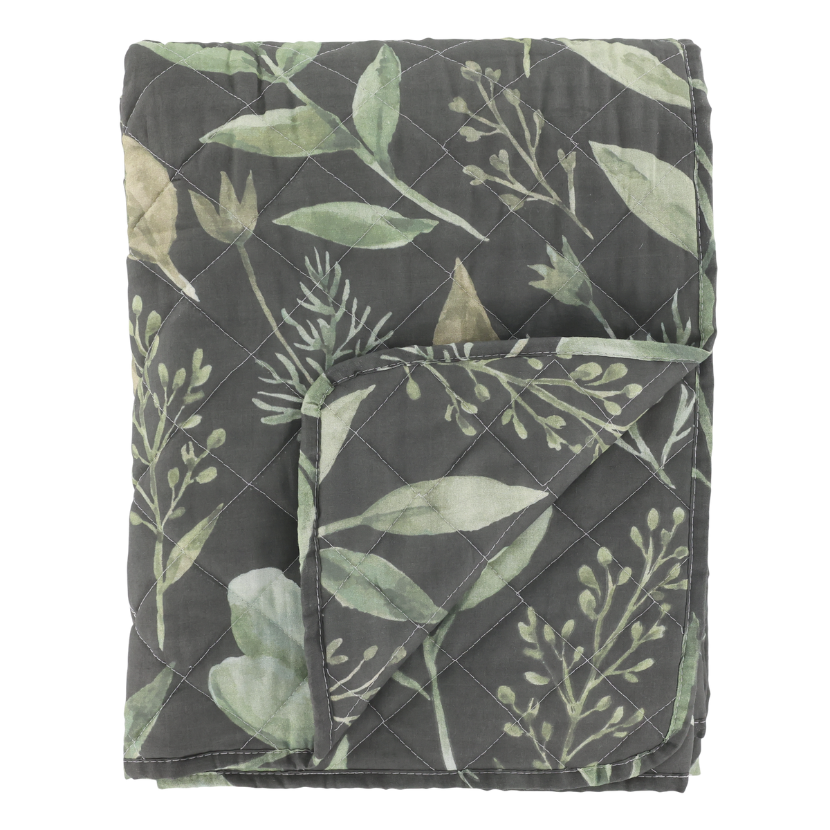 Quilt Aix mit Blattmuster, 180x130 cm, oliv/midnight