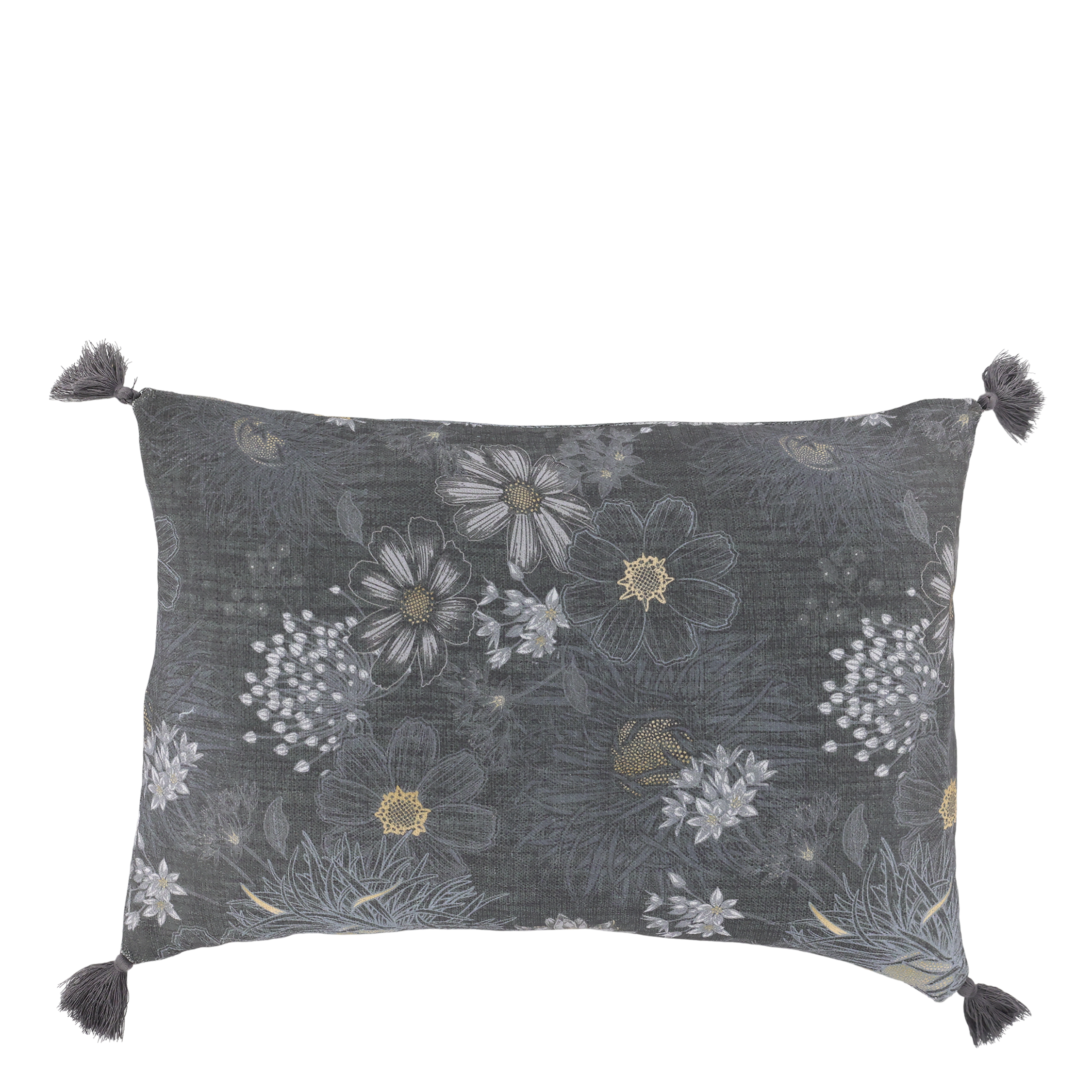 Aix Pillowcase w. tassels & flower pattern L50/W35 cm midnight