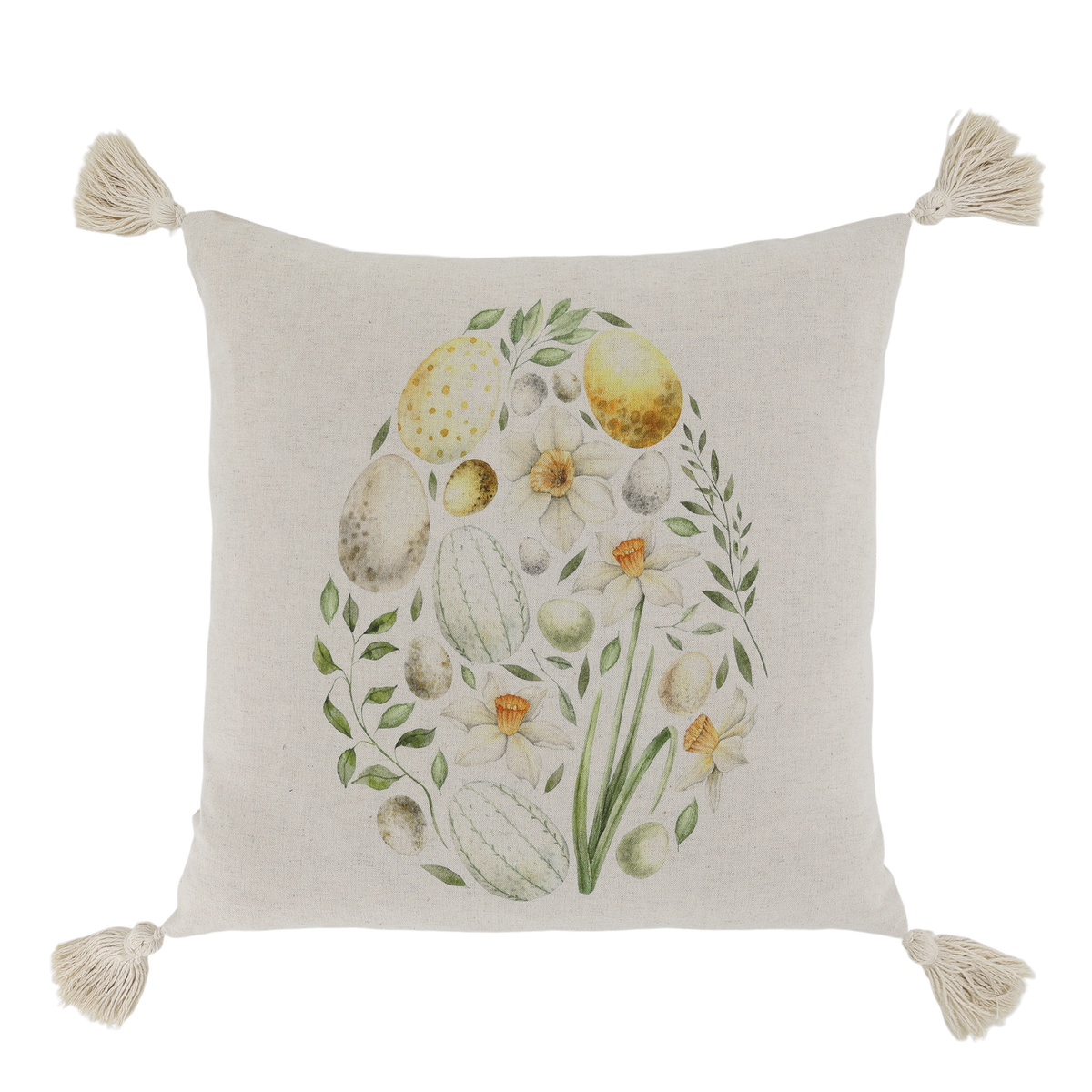Kissenbezug 40x40 cm mit Blumen und Quasten