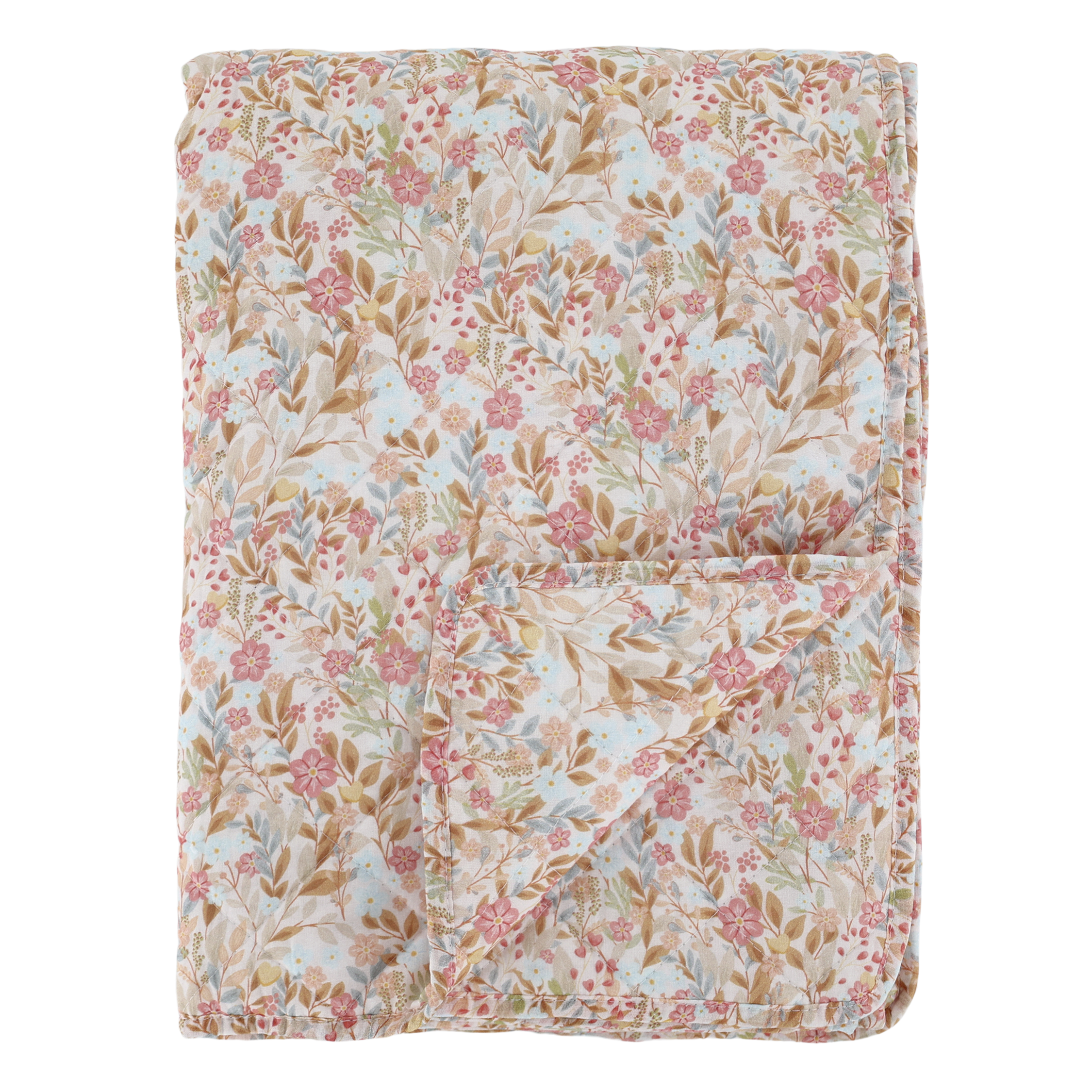 Aix Quilt w. flowers L180/W130 cm rose and sky blue