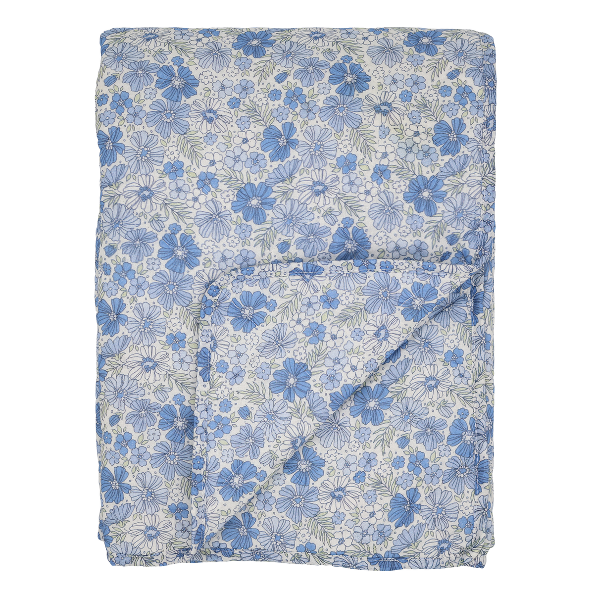 Baumwoll-Quilt mit Blumen, 180x130 cm, sky blue