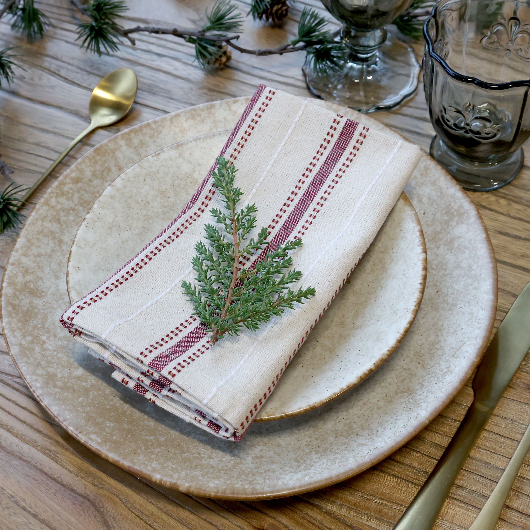 Aix Stoffserviette mit Streifen, 40 x 40 cm, Cherry