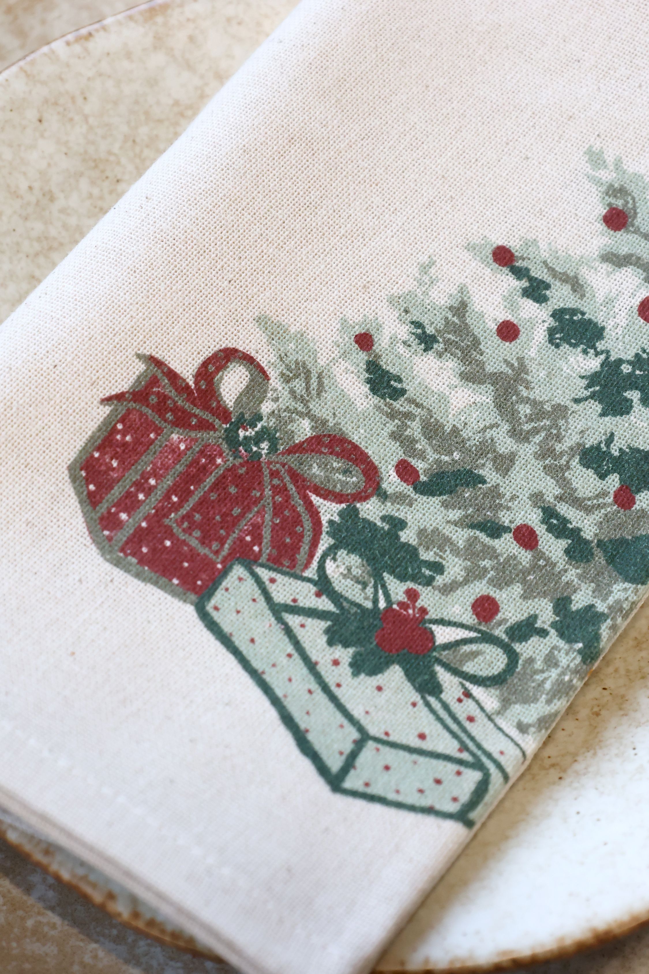 Aix Stoffserviette mit Weihnachtsbaum, 40x40 cm, leinen