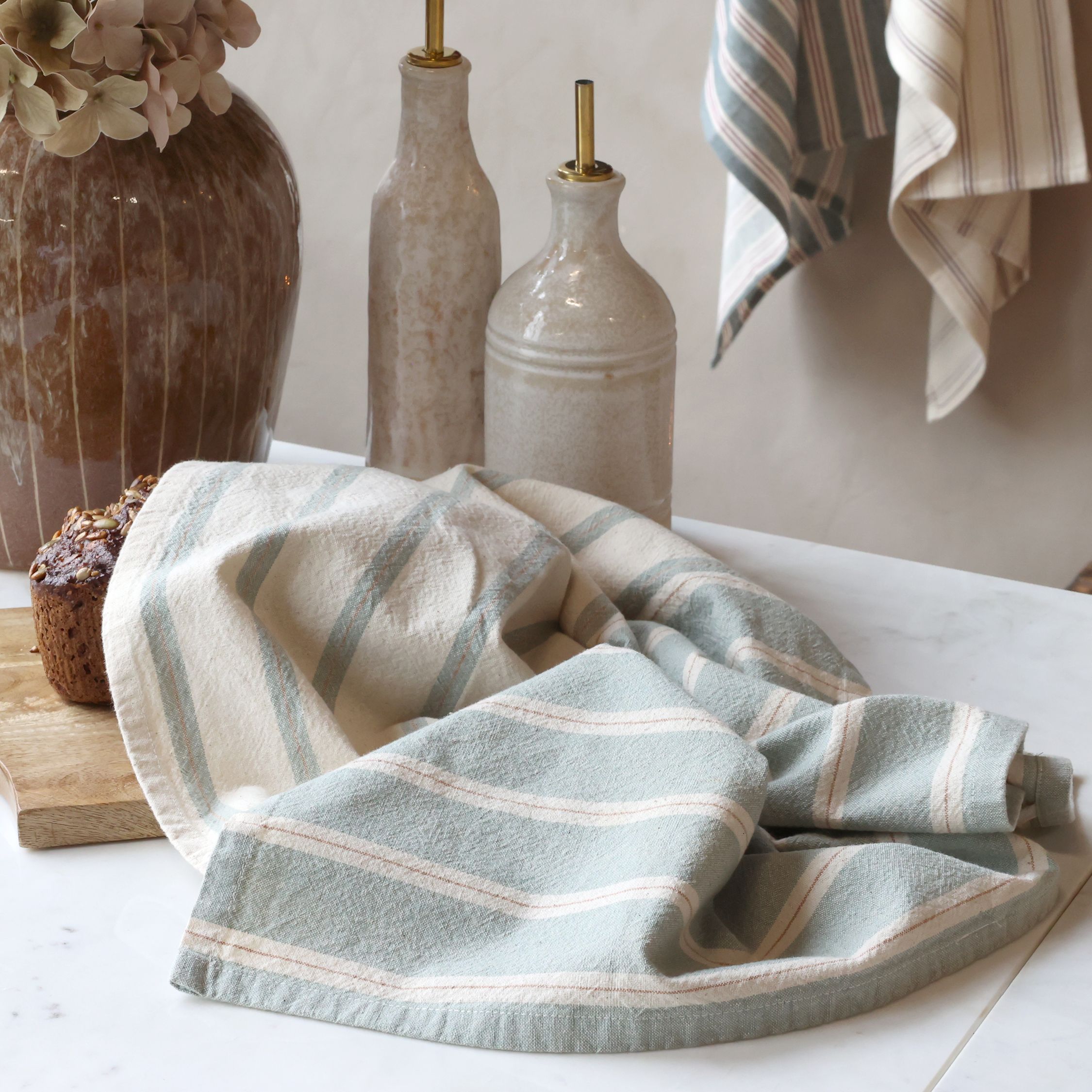 Aix Geschirrtuch mit Streifen, 70 cm x 50 cm, skyblue-creme