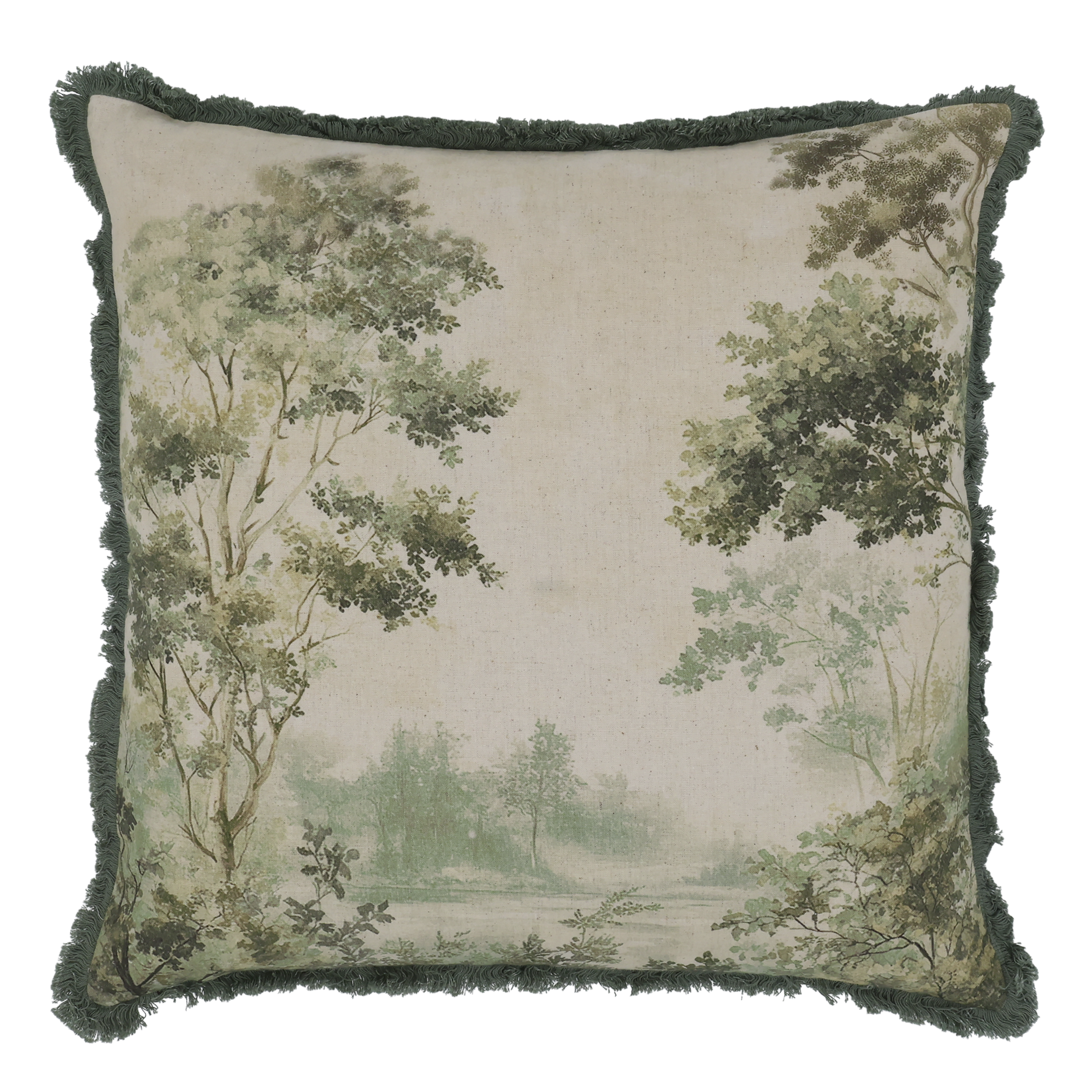 Aix Pillowcase w. fringes & print L50/W50 cm creme & olive