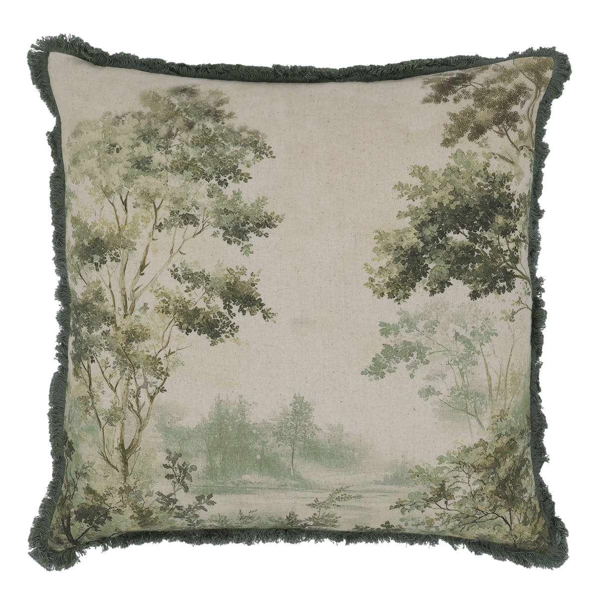 Kissenbezug Aix mit Fransen und Druck, 50x50 cm