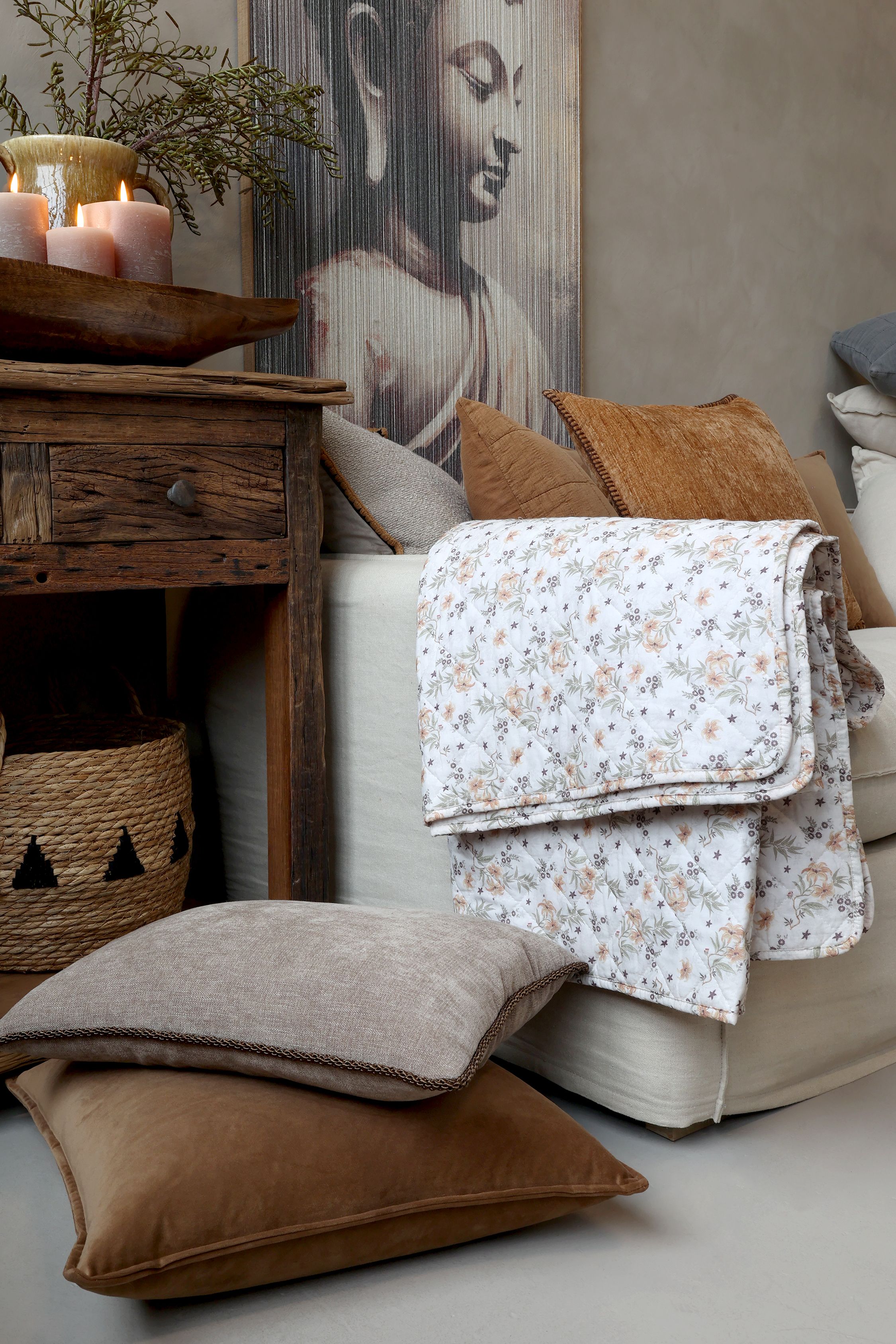 Baumwoll-Quilt Aix mit Blumenmuster, 180x130 cm
