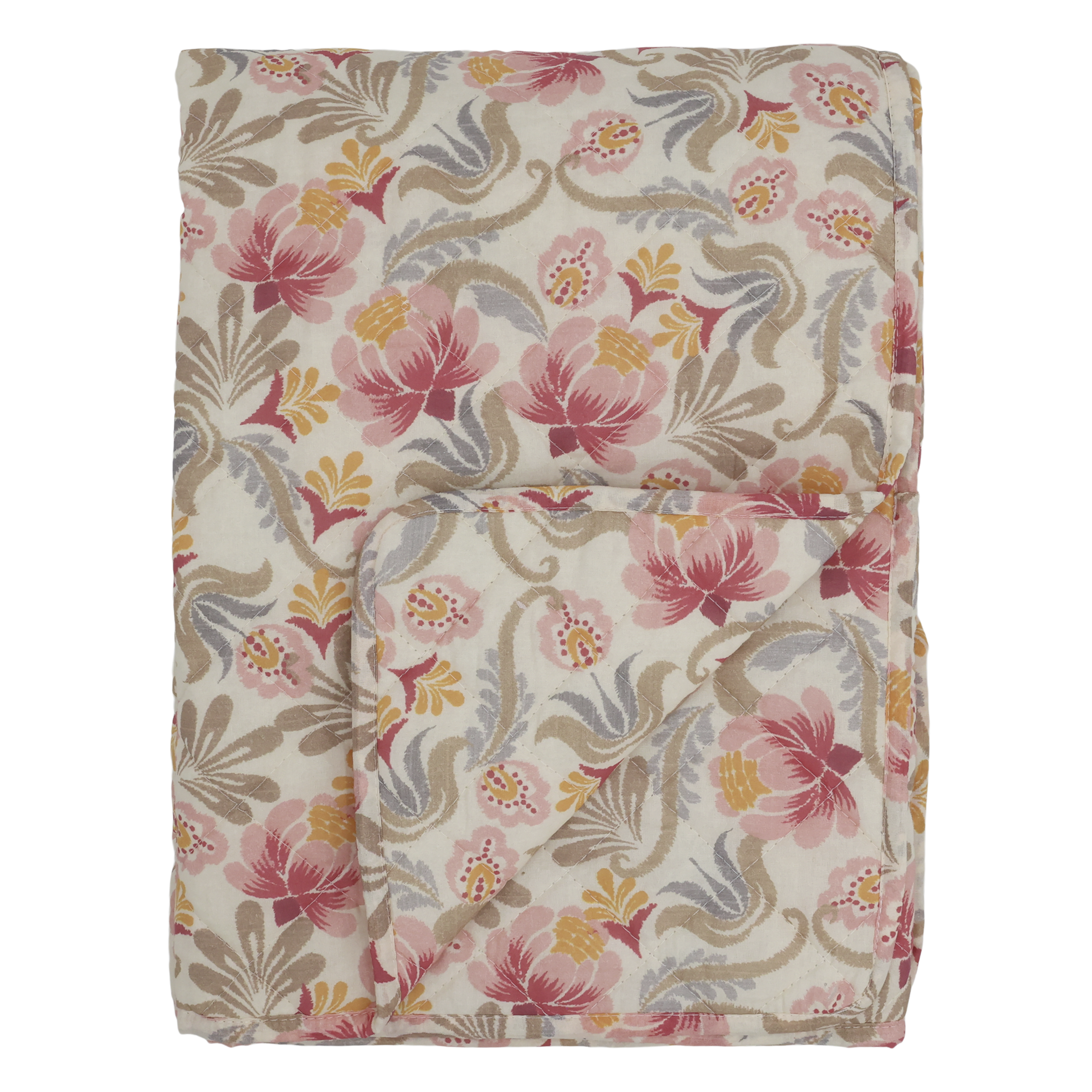 Aix Quilt w. flower pattern L180/W130 cm rose & thunder grey