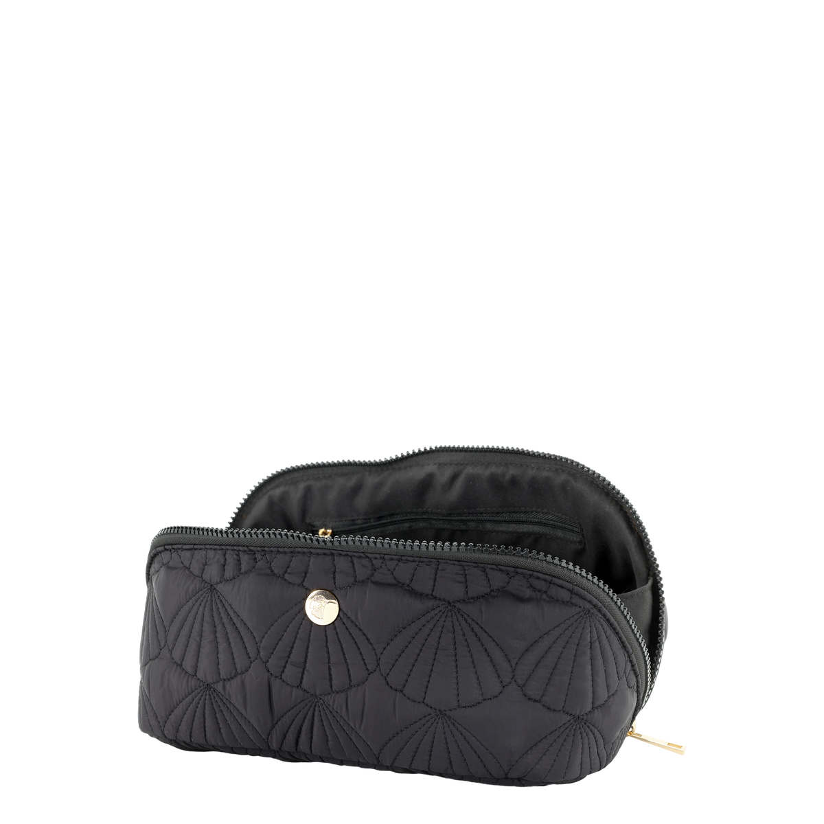 Kulturtasche mit gestepptem Muschelmuster, schwarz, 24 cm
