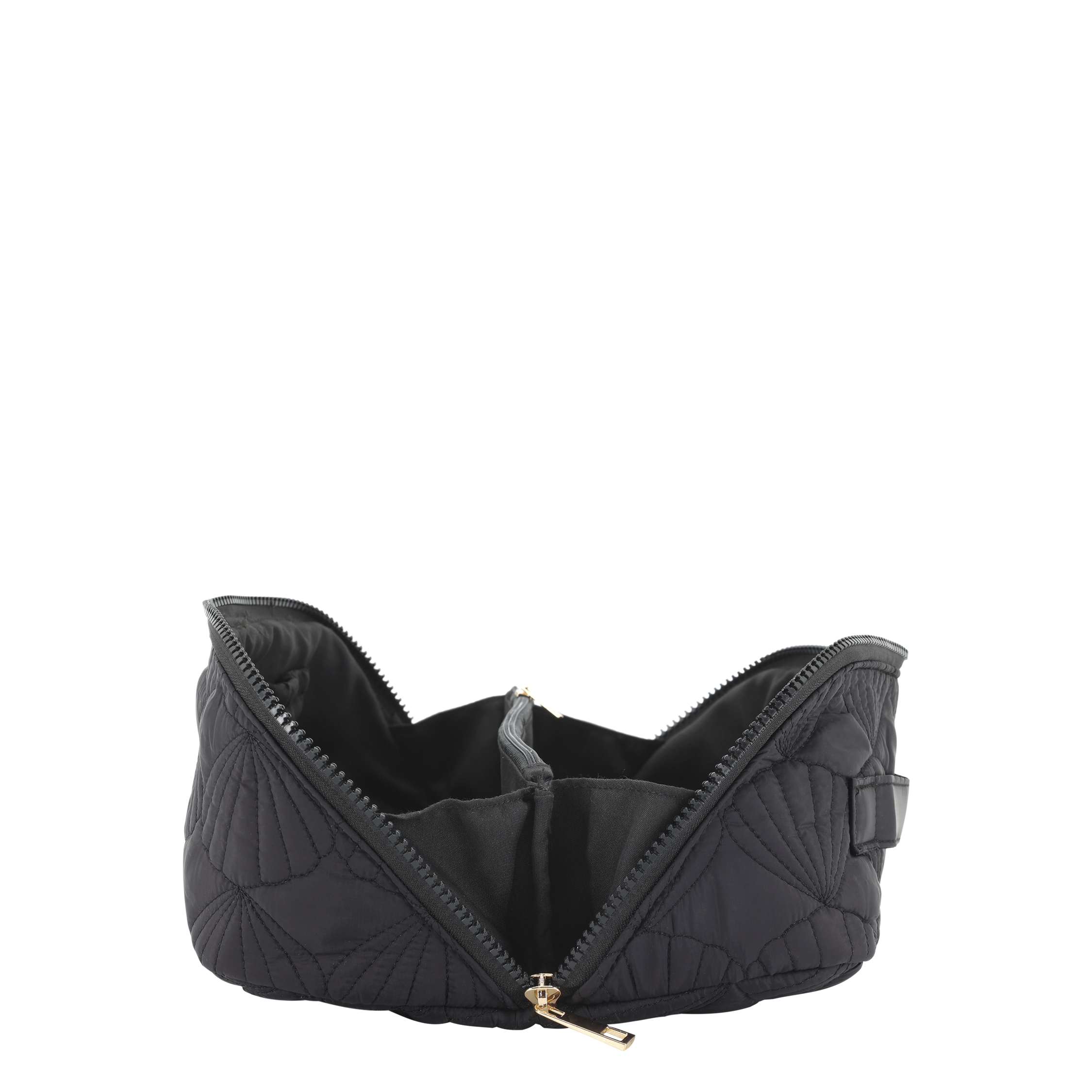 Kulturtasche mit gestepptem Muschelmuster, schwarz, 24 cm