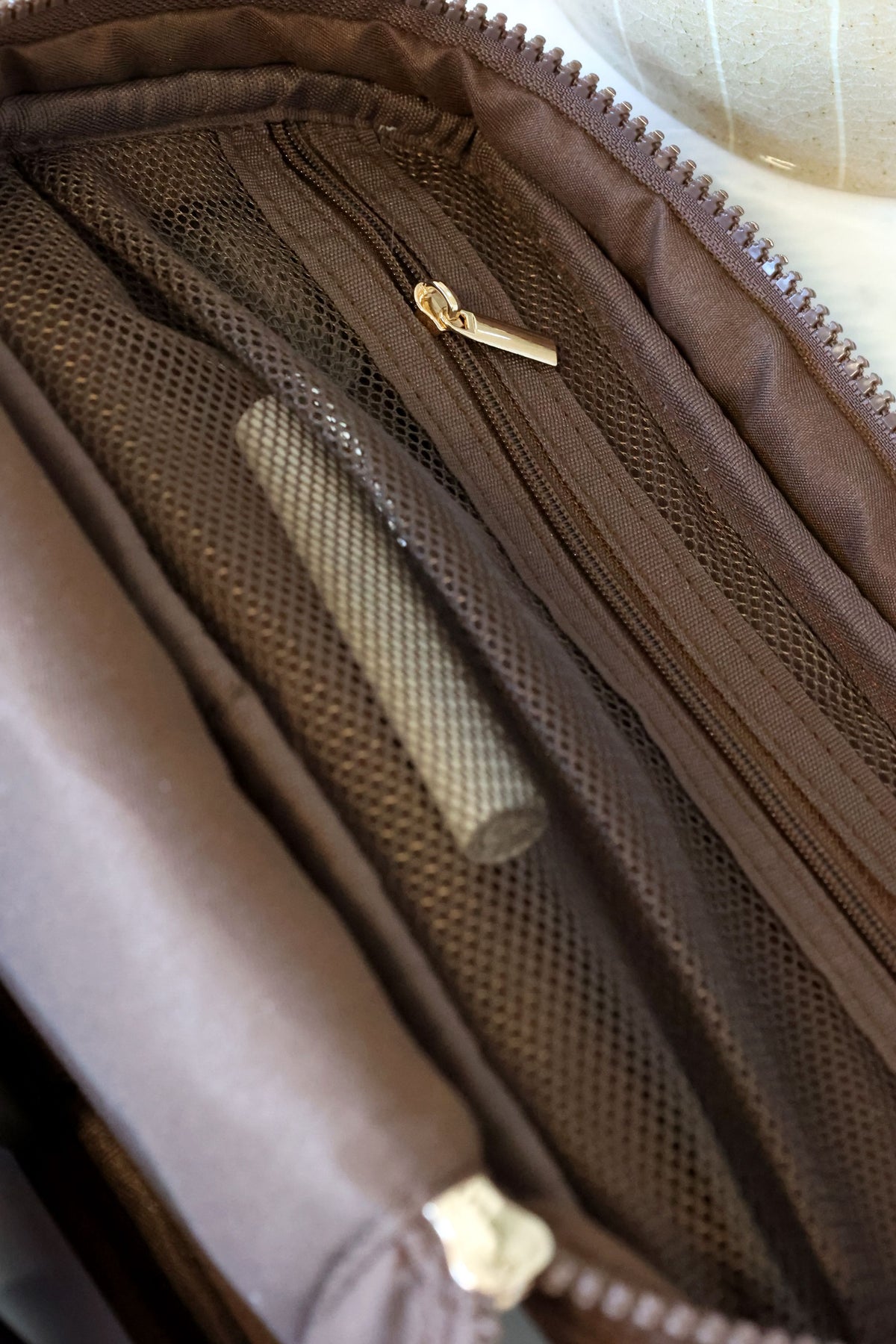 Kulturtasche mit Muschelmuster, coffee, 24 cm