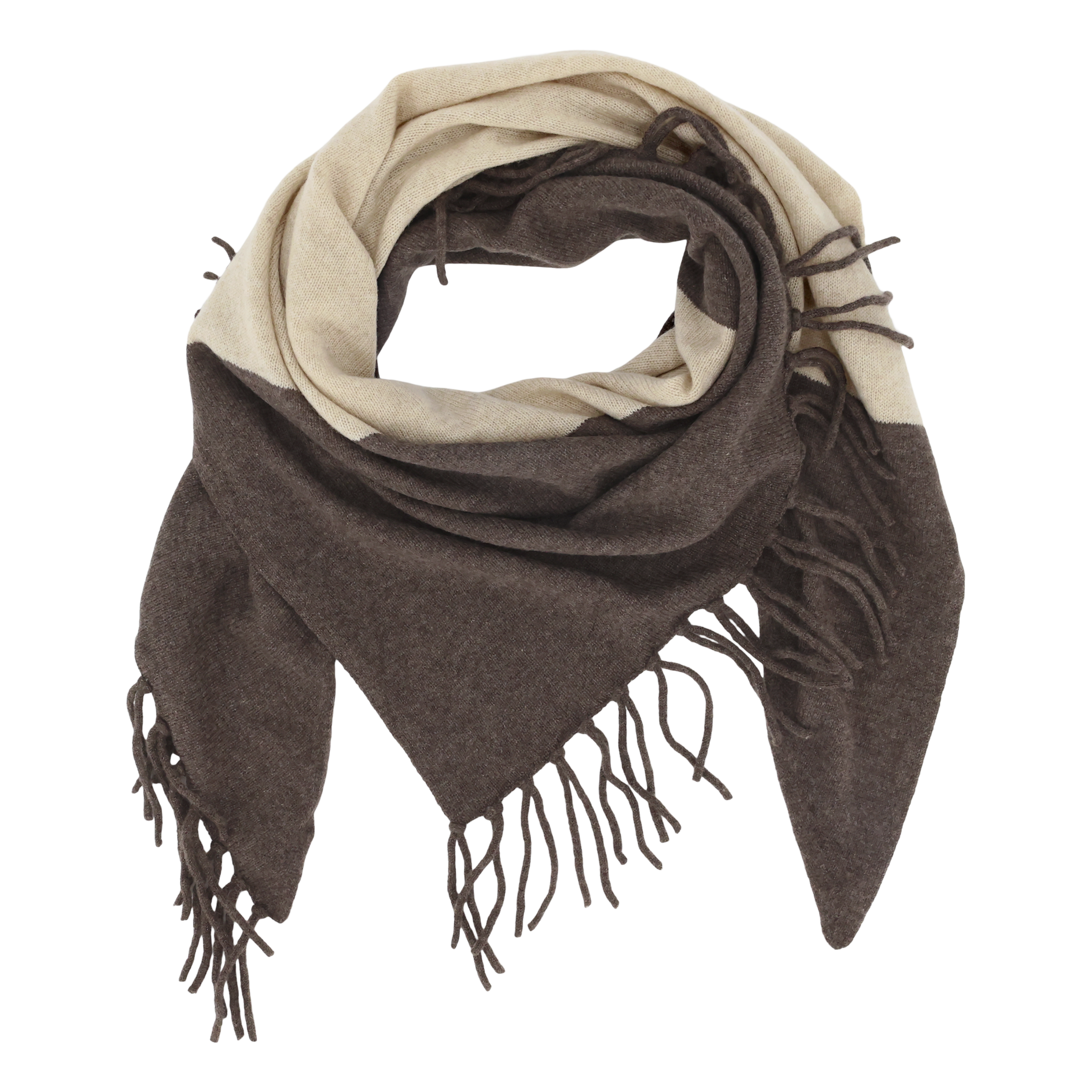 Schal mit Fransen aus Kashmir in Creme & Coffee
