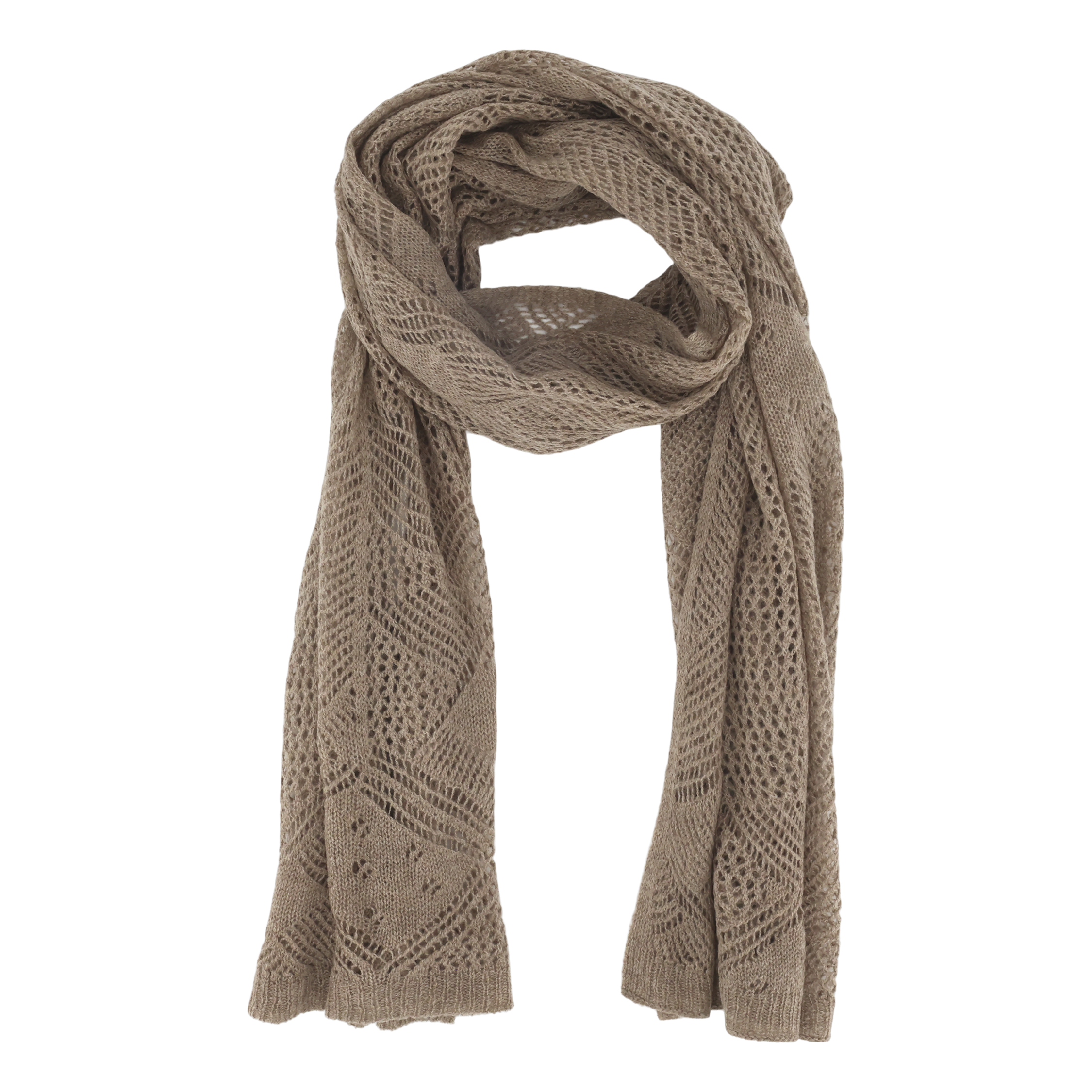Scarf in cashmere w. hole pattern L175/W60 cm latte
