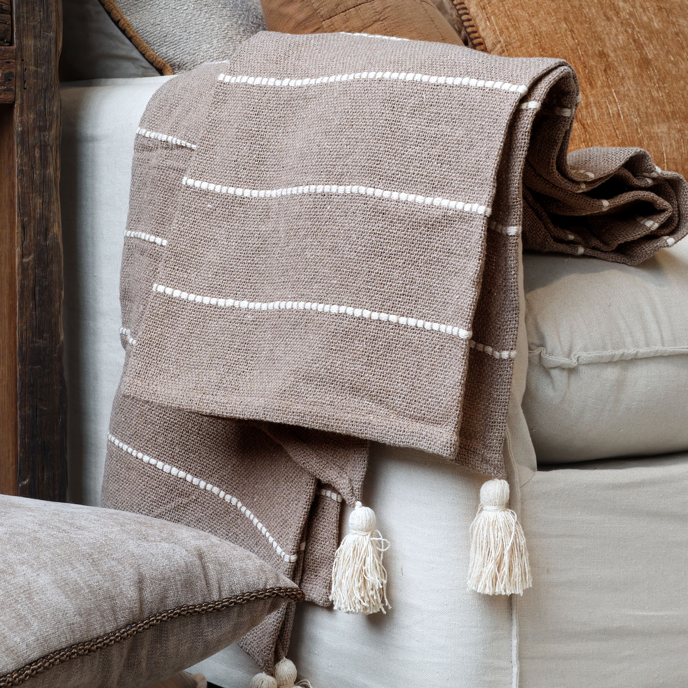Baumwoll-Plaid Aix in Latte, 150x130 cm
