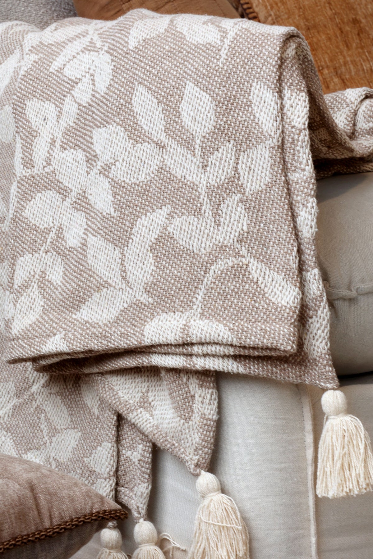 Plaid Decke Aix in Latte und Creme, 150x130 cm