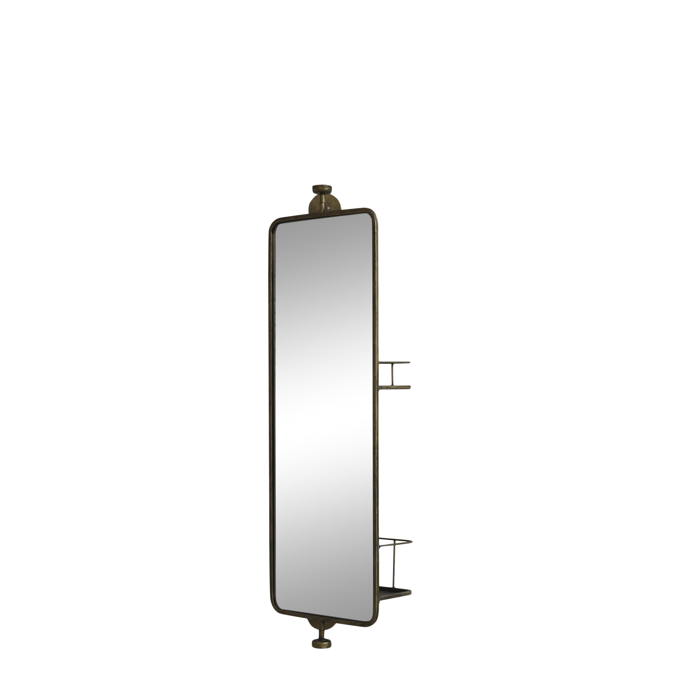 Mirror w. 2 shelves on backside H80/L25/W17 cm antique brass