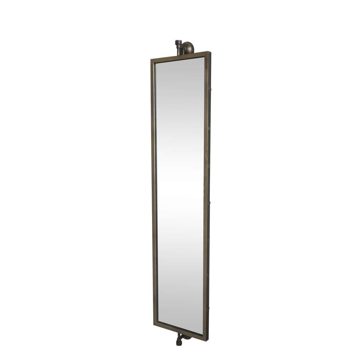 Wandspiegel aus Eisen und Glas, drehbar, Antik-Messing
