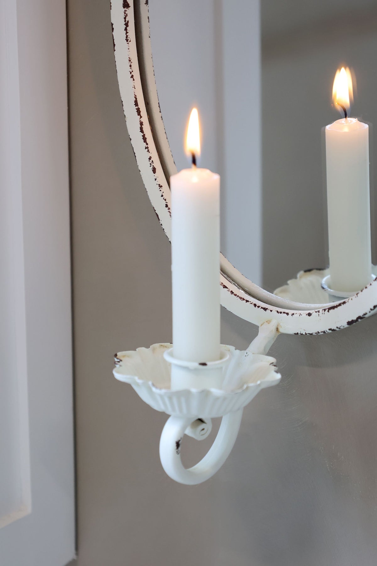 Kerzenständer mit Spiegel und Lichthalter, antique creme