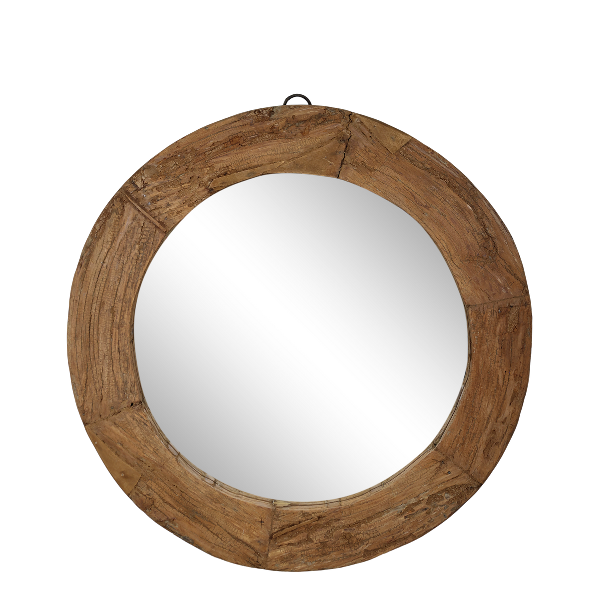 Spiegel mit Holzrahmen aus Recyclingholz, 100 cm Durchmesser