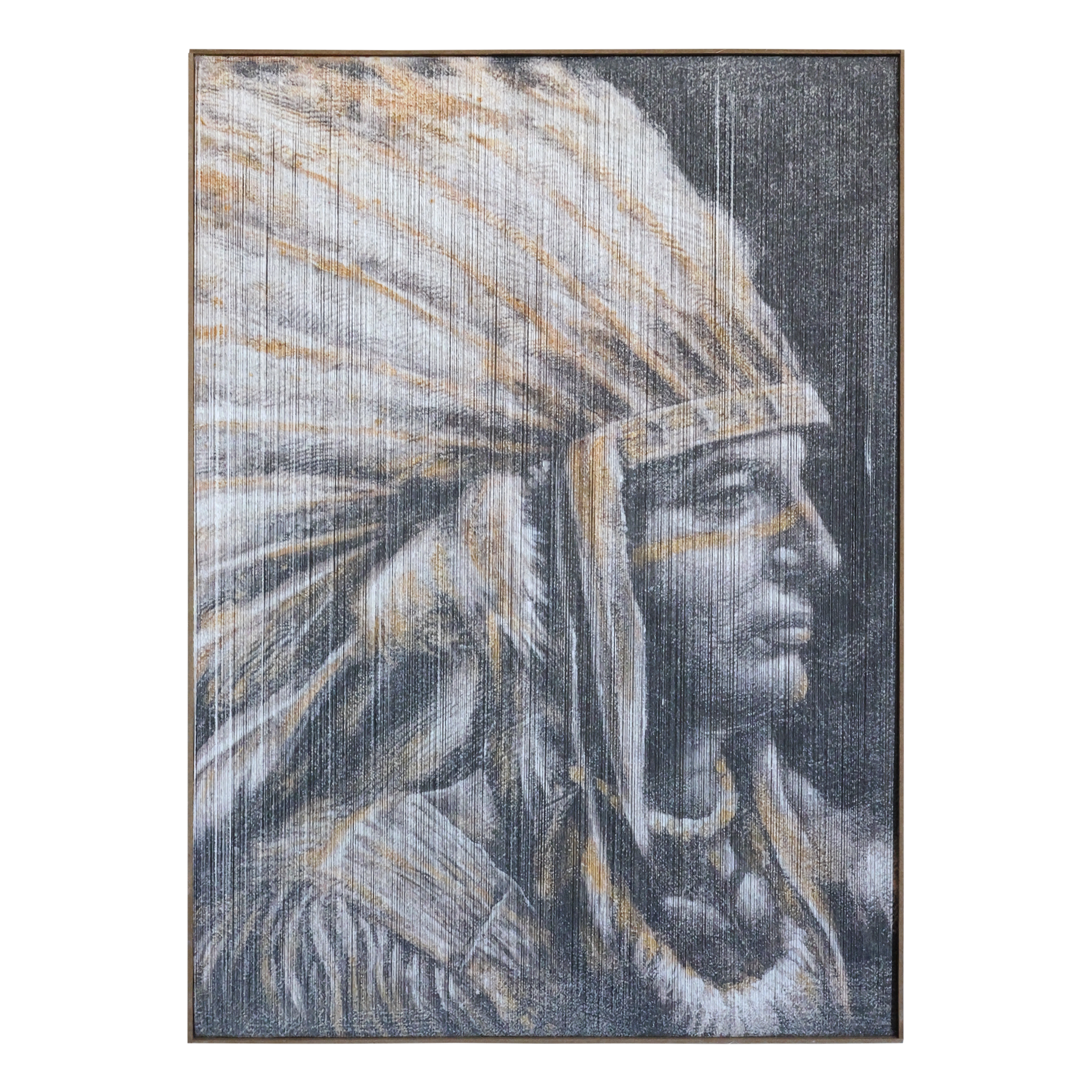 Picture w. Native American & natural frame H84/L60/W2.5 cm