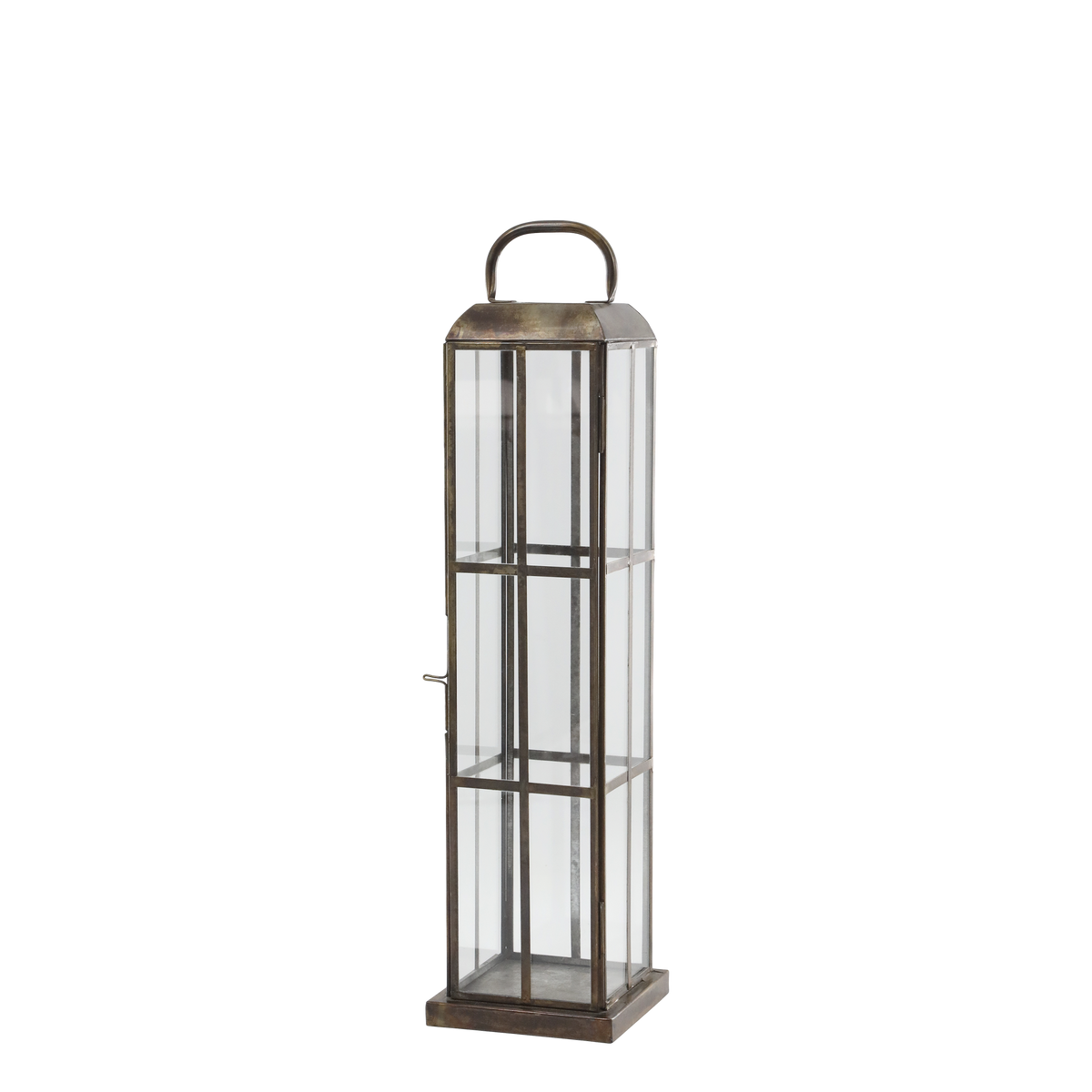 Laterne aus Eisen und Glas, messingfarben, 50 cm hoch